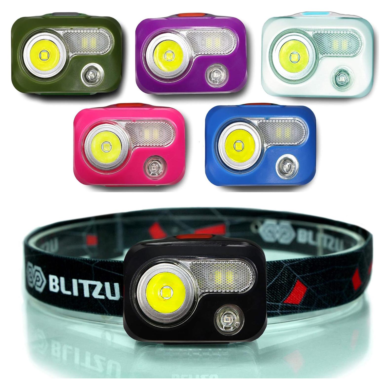BLITZU LED Headlamp Flashlight for Adults & Kids, Rechargeable, Waterproof Head Lamp with White & Red Light, Comfortable Headband, Perfect for Running, Camping, Hiking, Emergency Repair, Black