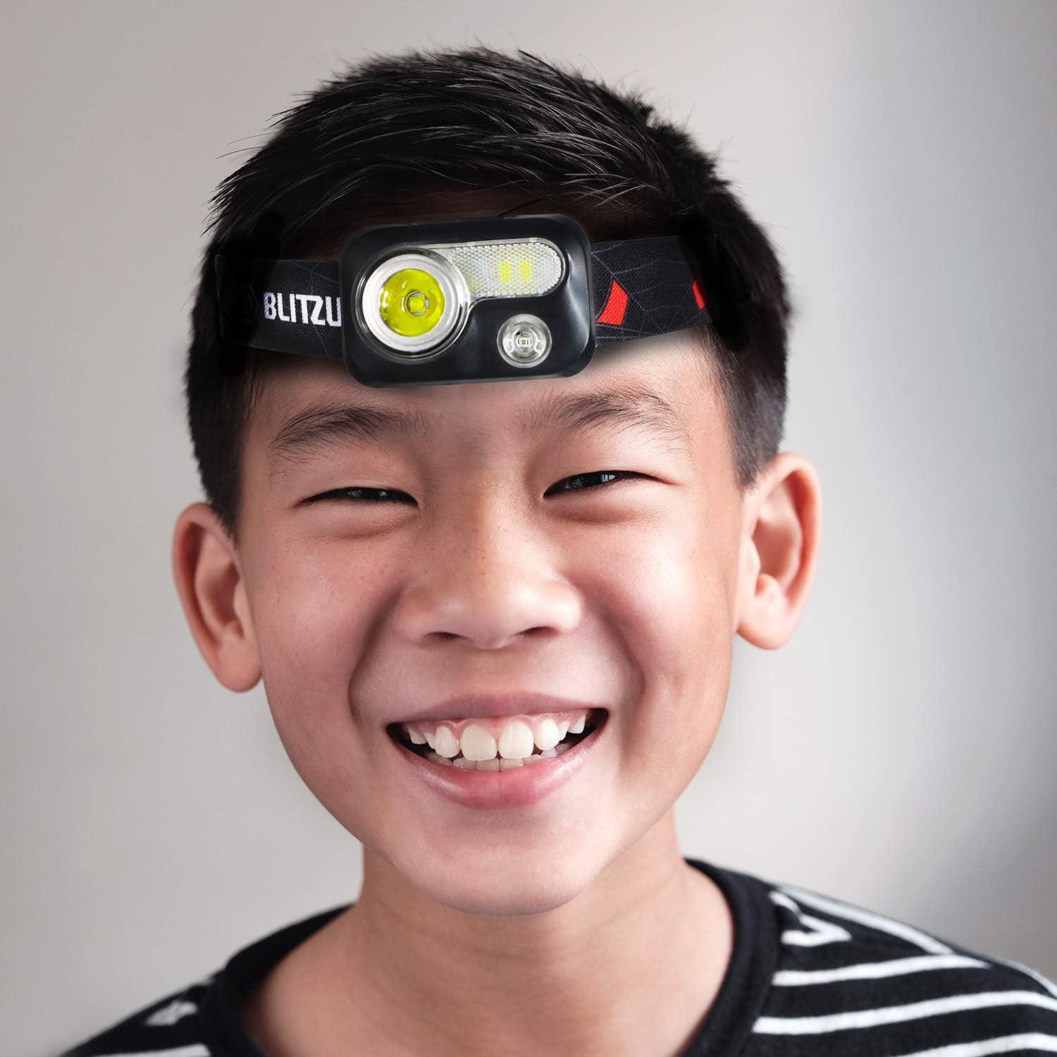 BLITZU LED Headlamp Flashlight for Adults & Kids, Rechargeable, Waterproof Head Lamp with White & Red Light, Comfortable Headband, Perfect for Running, Camping, Hiking, Emergency Repair, Black