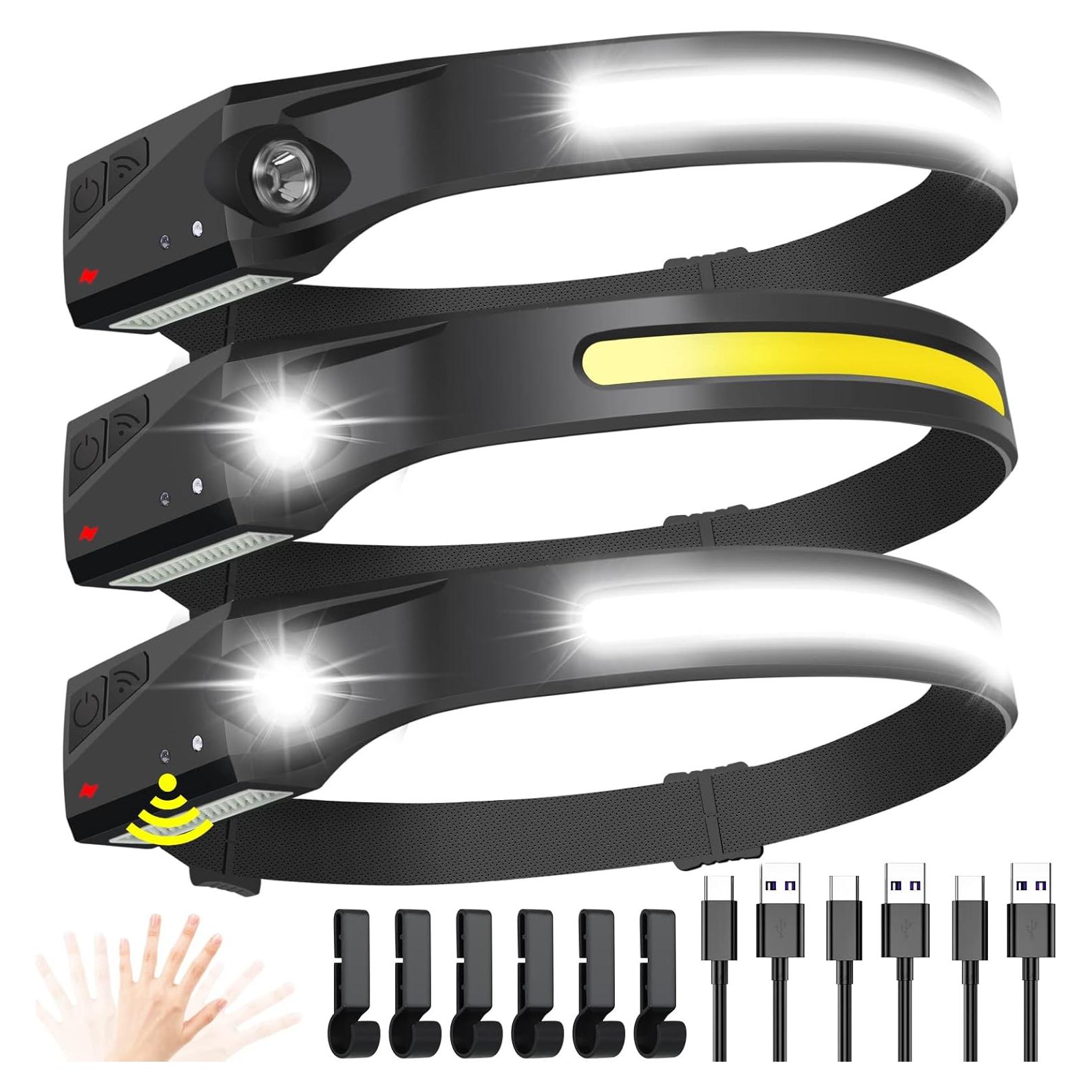 Linterna Frontal LED Recargable PSDRIQQ, 5 Modos, Sensor de Movimiento