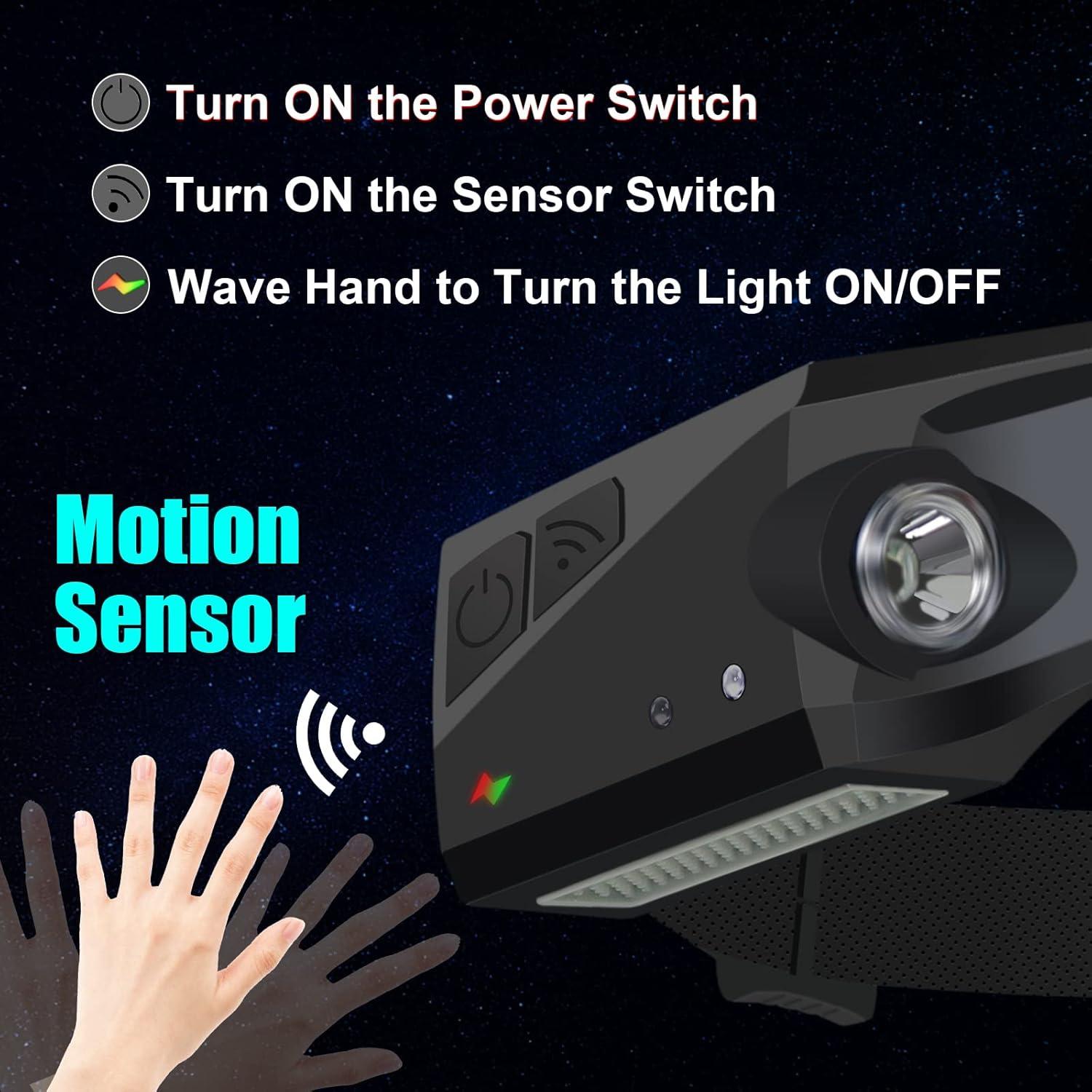 Linterna Frontal LED Recargable PSDRIQQ, 5 Modos, Sensor de Movimiento