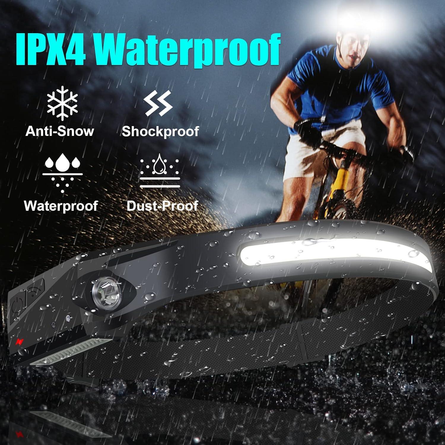 Linterna Frontal LED Recargable PSDRIQQ, 5 Modos, Sensor de Movimiento