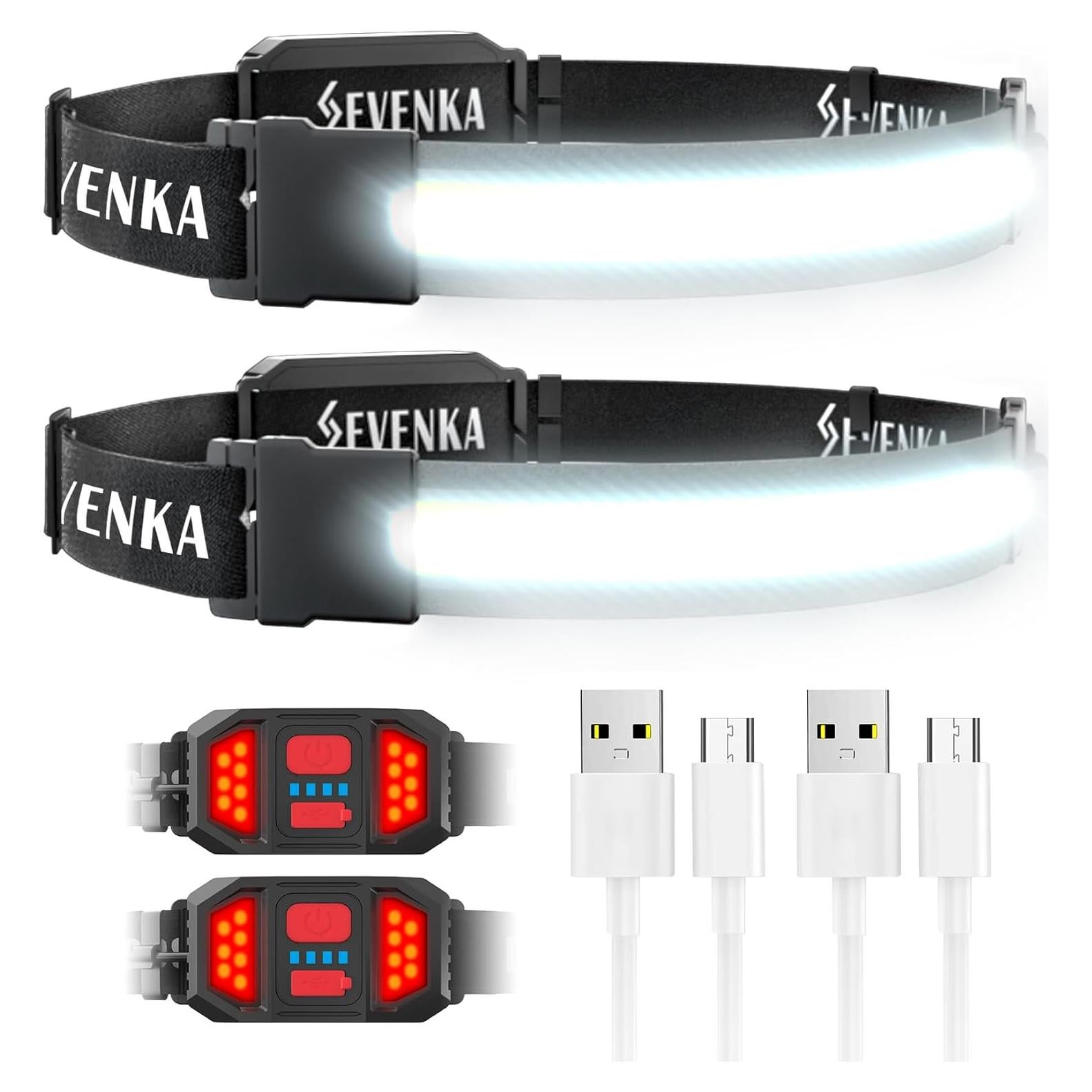 Linternas Frontales LED SEVENKA - 2 Piezas, 500 Lúmenes, 210°