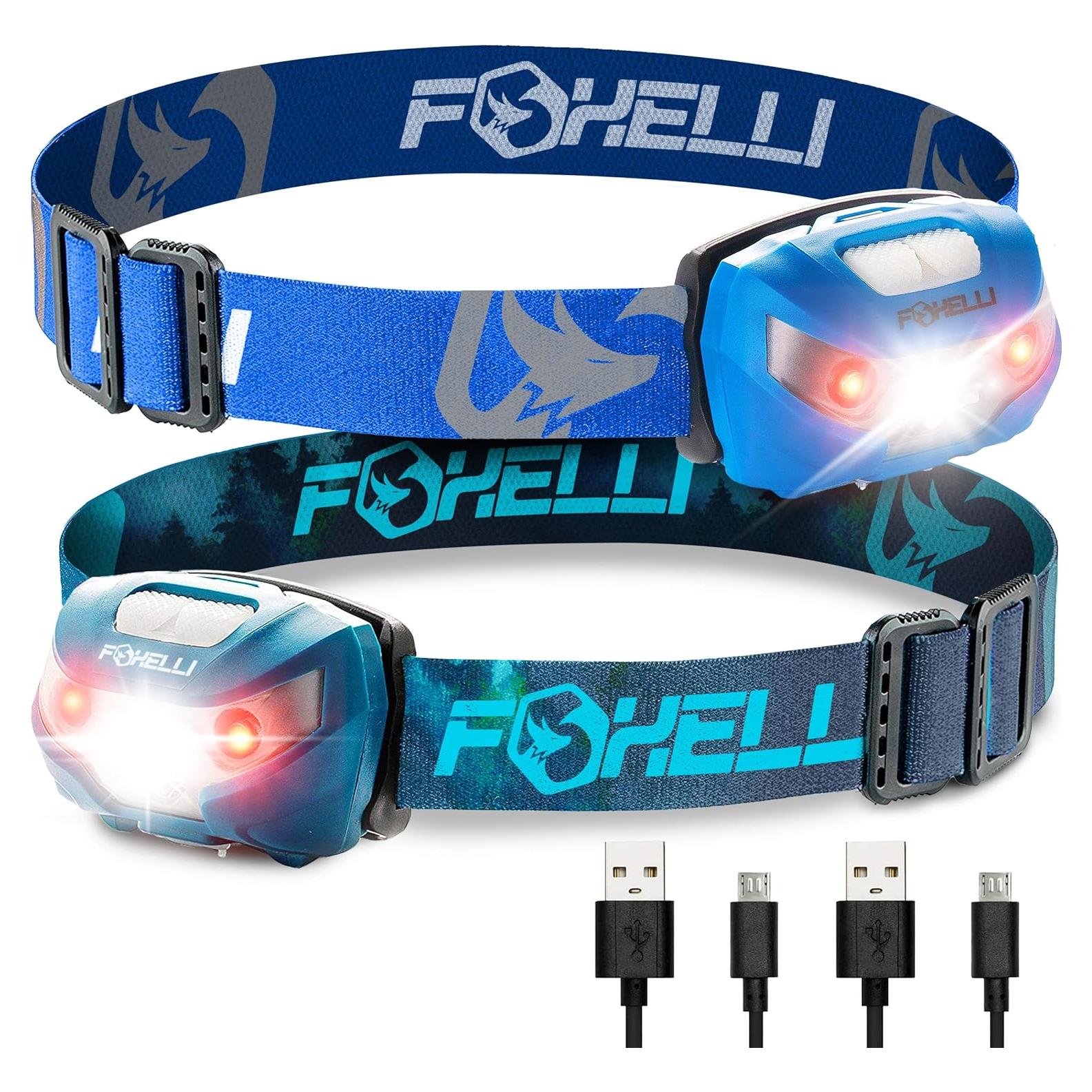 Paquete de 2 Linternas Frontales Recargables Foxelli - LED 160 Lúmenes