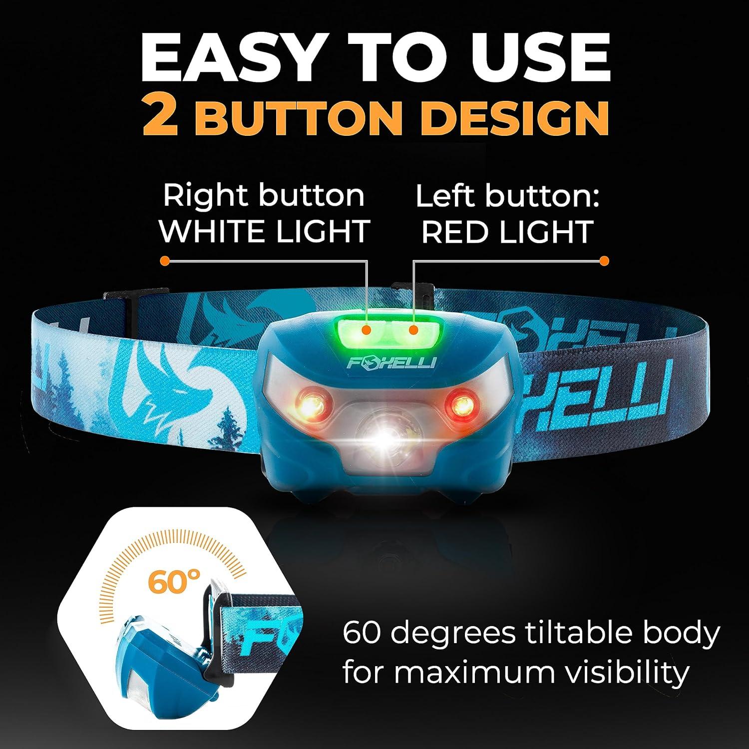 Paquete de 2 Linternas Frontales Recargables Foxelli - 160 Lúmenes