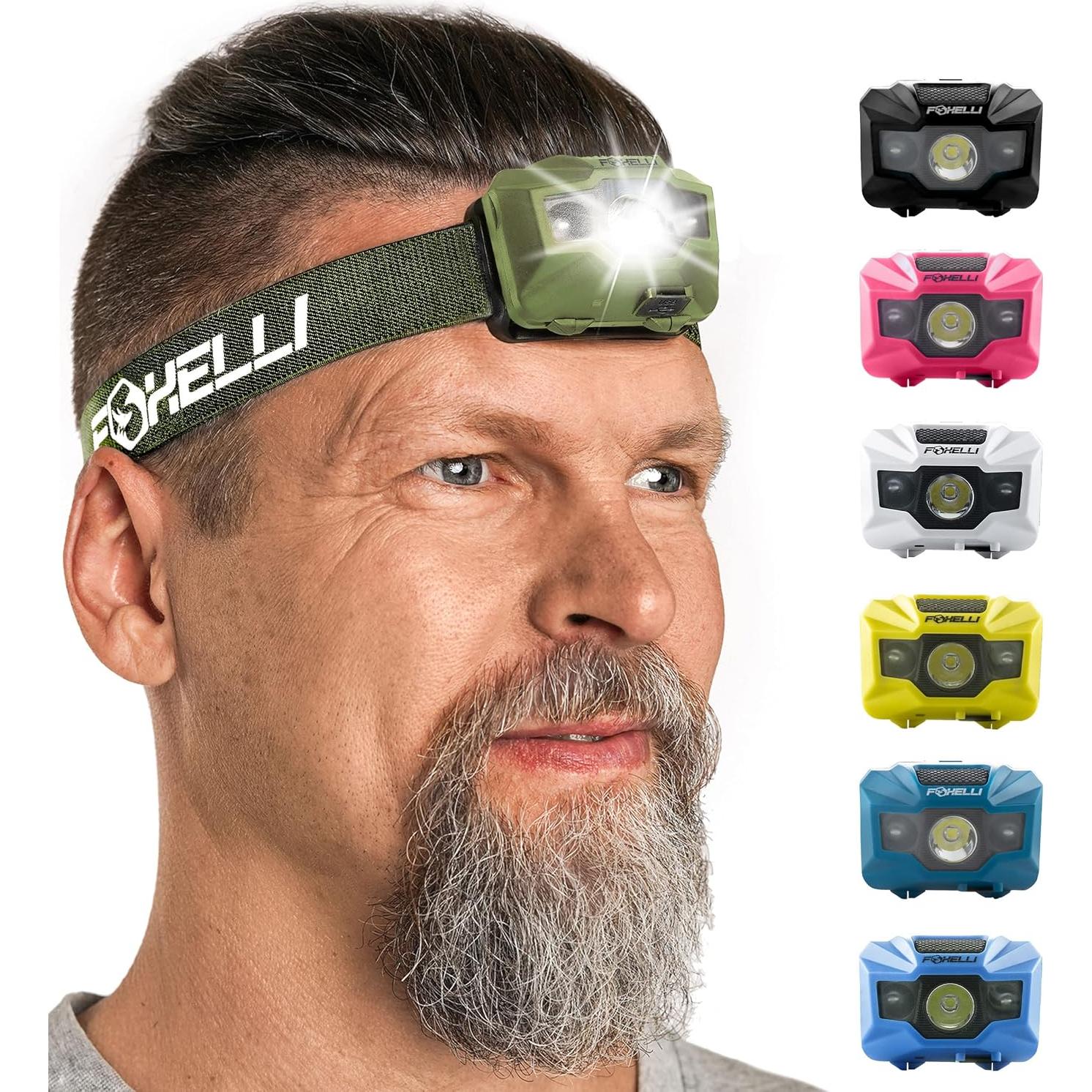 Paquete de 2 Linternas Frontales LED Foxelli Recargables 180 Lúmenes