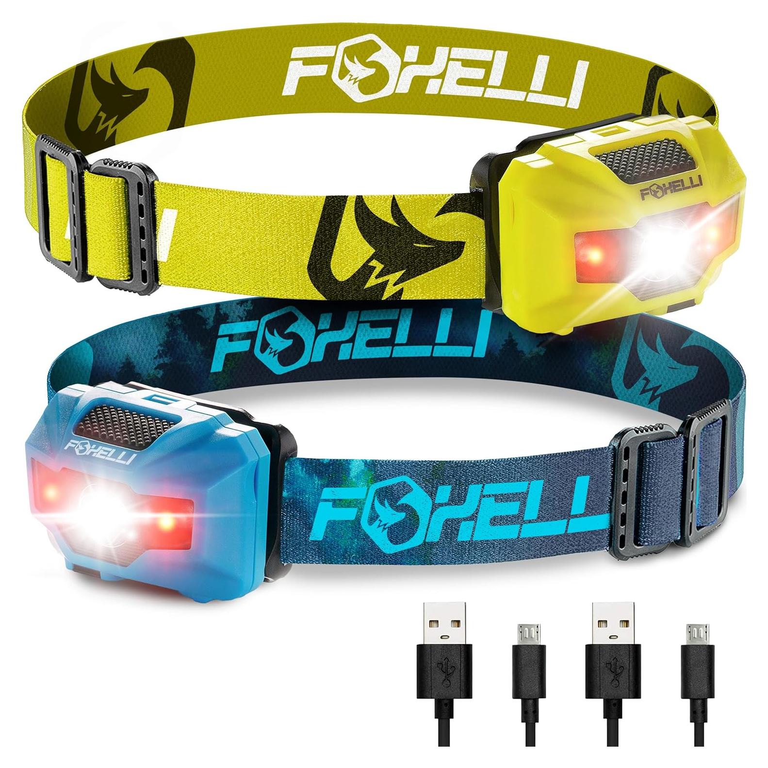 Paquete de 2 Linternas Frontales LED Foxelli Recargables