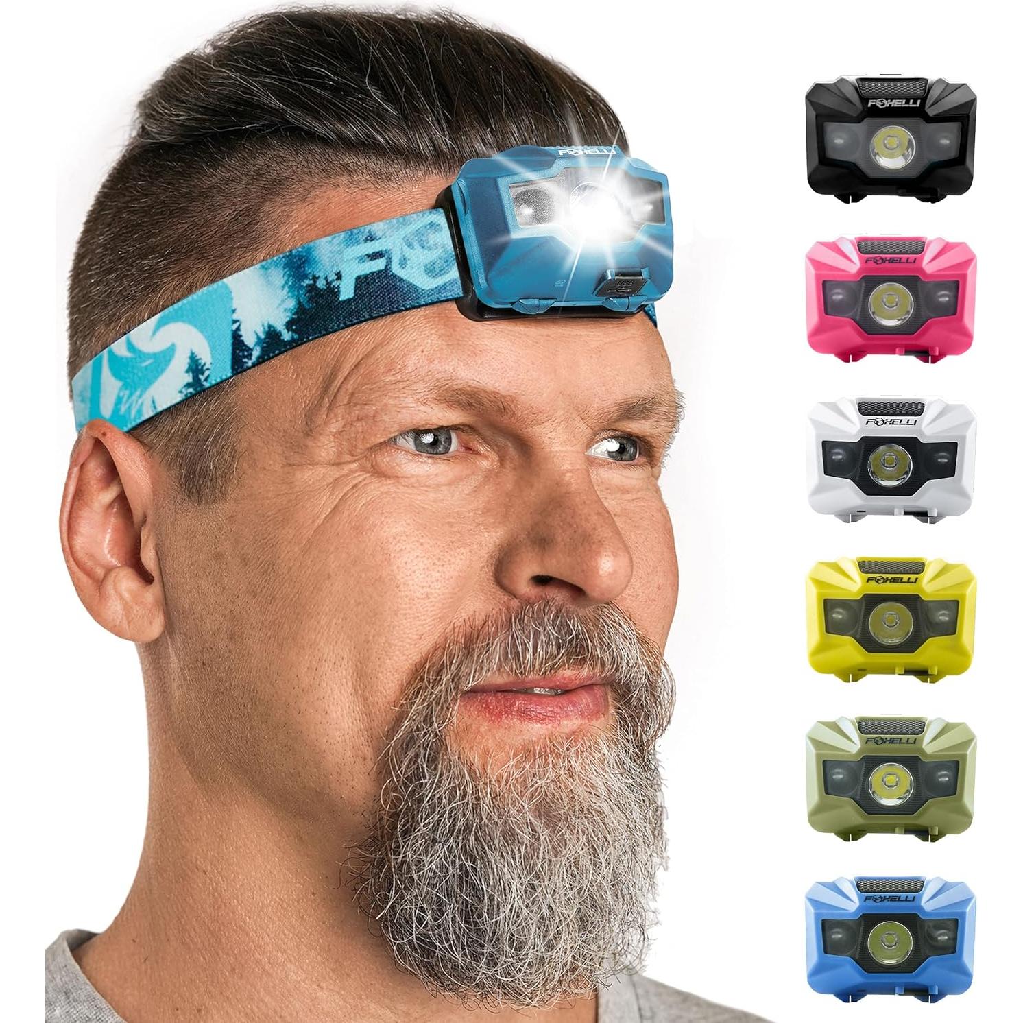 Paquete de 2 Linternas Frontales LED Foxelli - Impermeables y Recargables