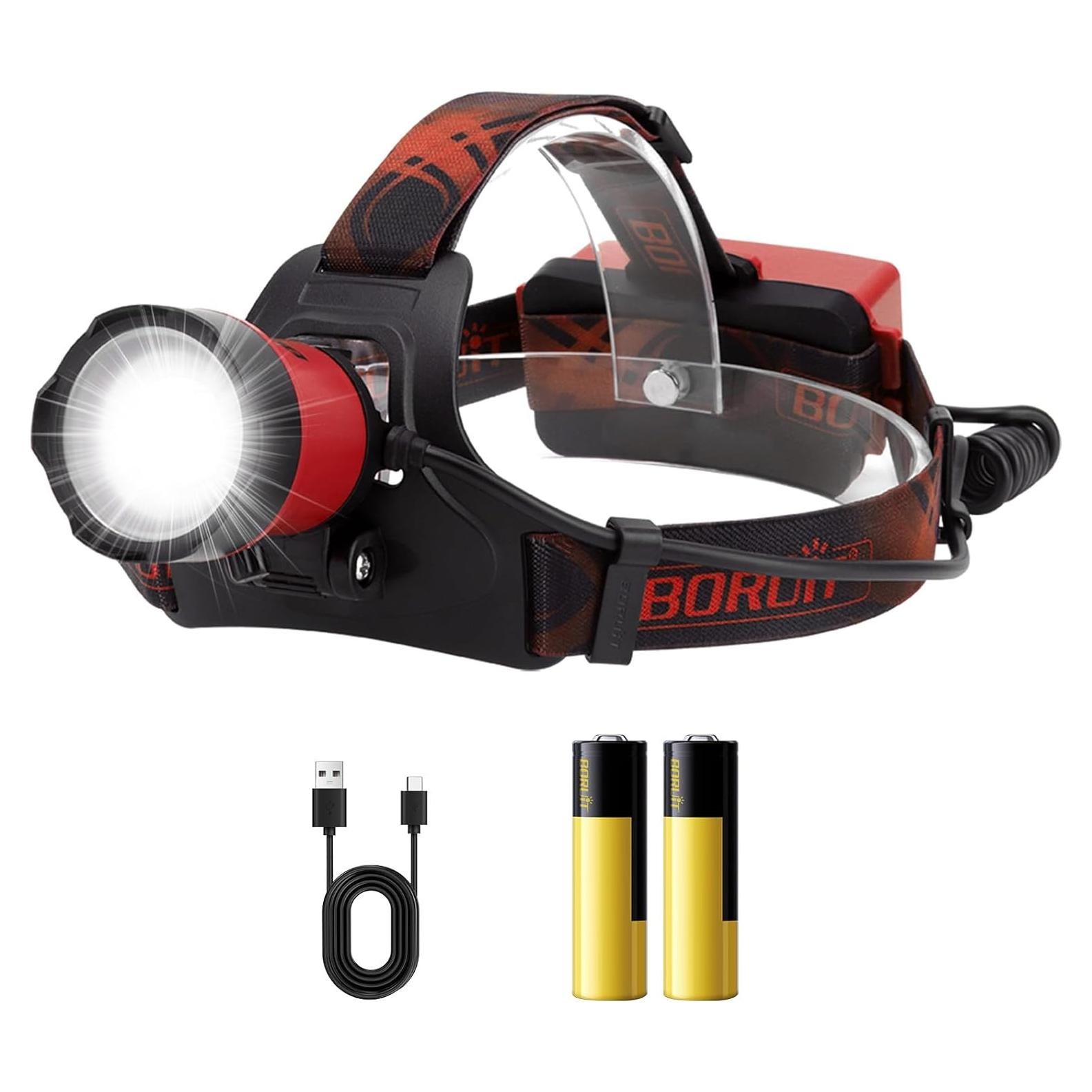 Linterna Frontal BORUIT B13 LED Recargable IPX4 4 Modos