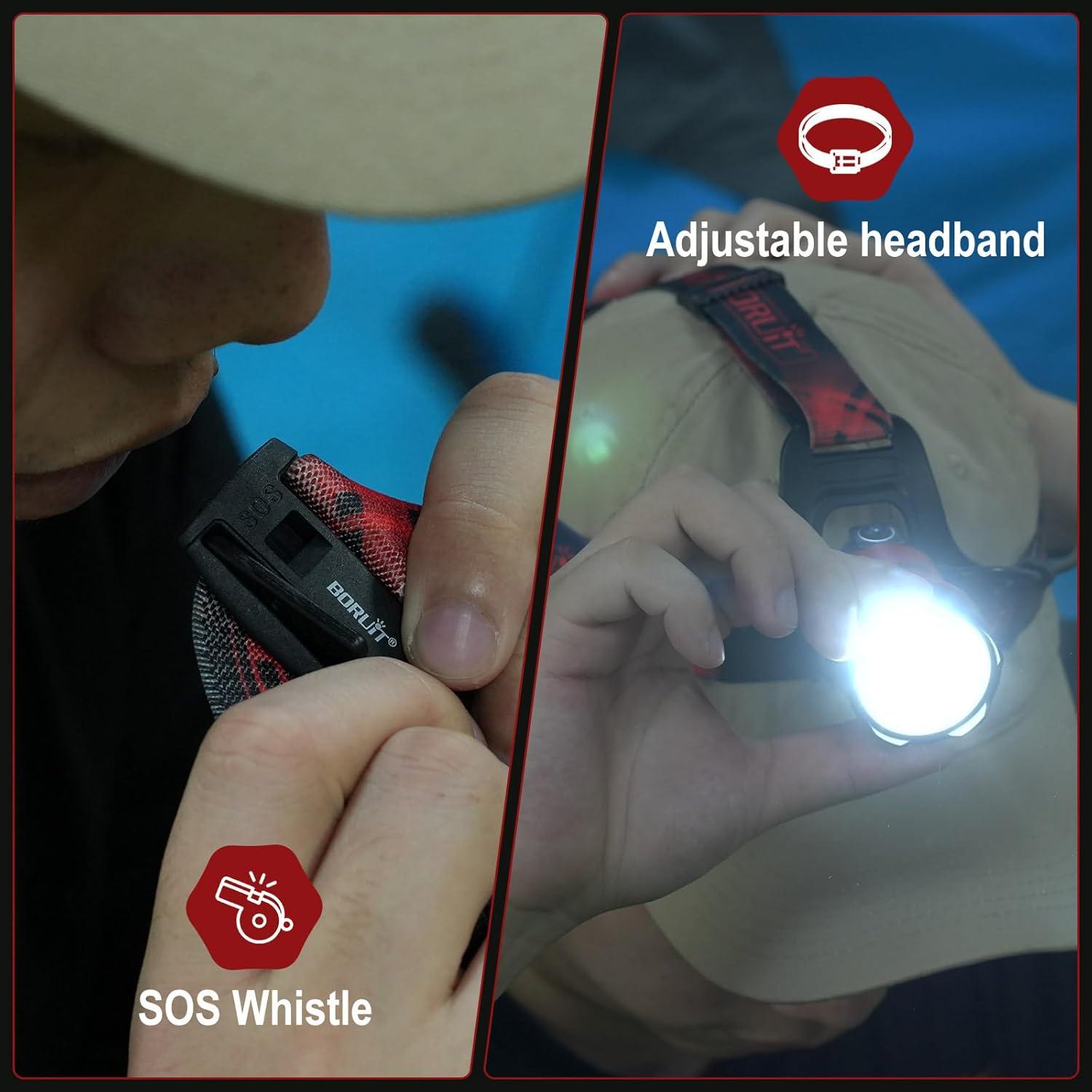 Linterna Frontal BORUIT B13 LED Recargable IPX4 4 Modos