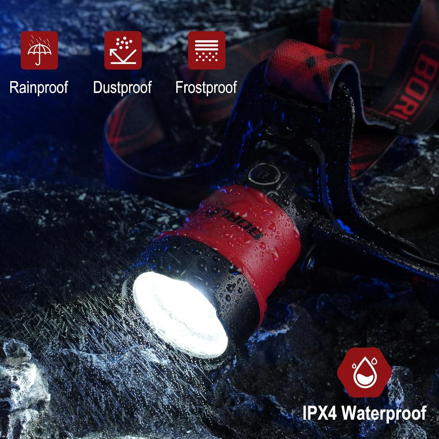 Linterna Frontal BORUIT B13 LED Recargable IPX4 4 Modos