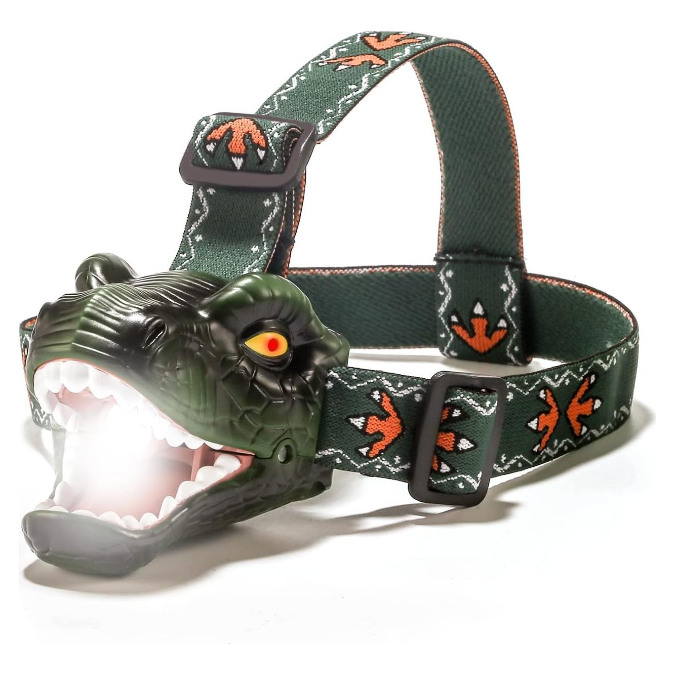 Linterna Frontal LED Dinosaurio T-Rex Lelefa Verde 4 Modos