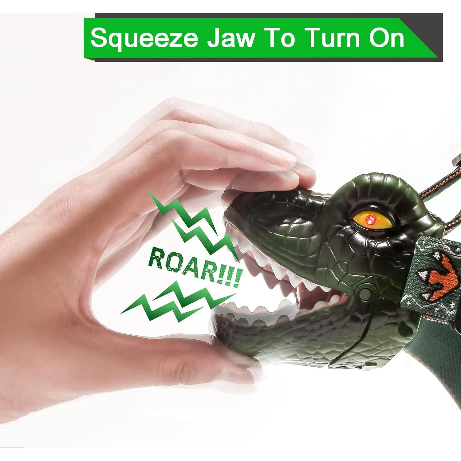 Linterna Frontal LED Dinosaurio T-Rex Lelefa Verde 4 Modos