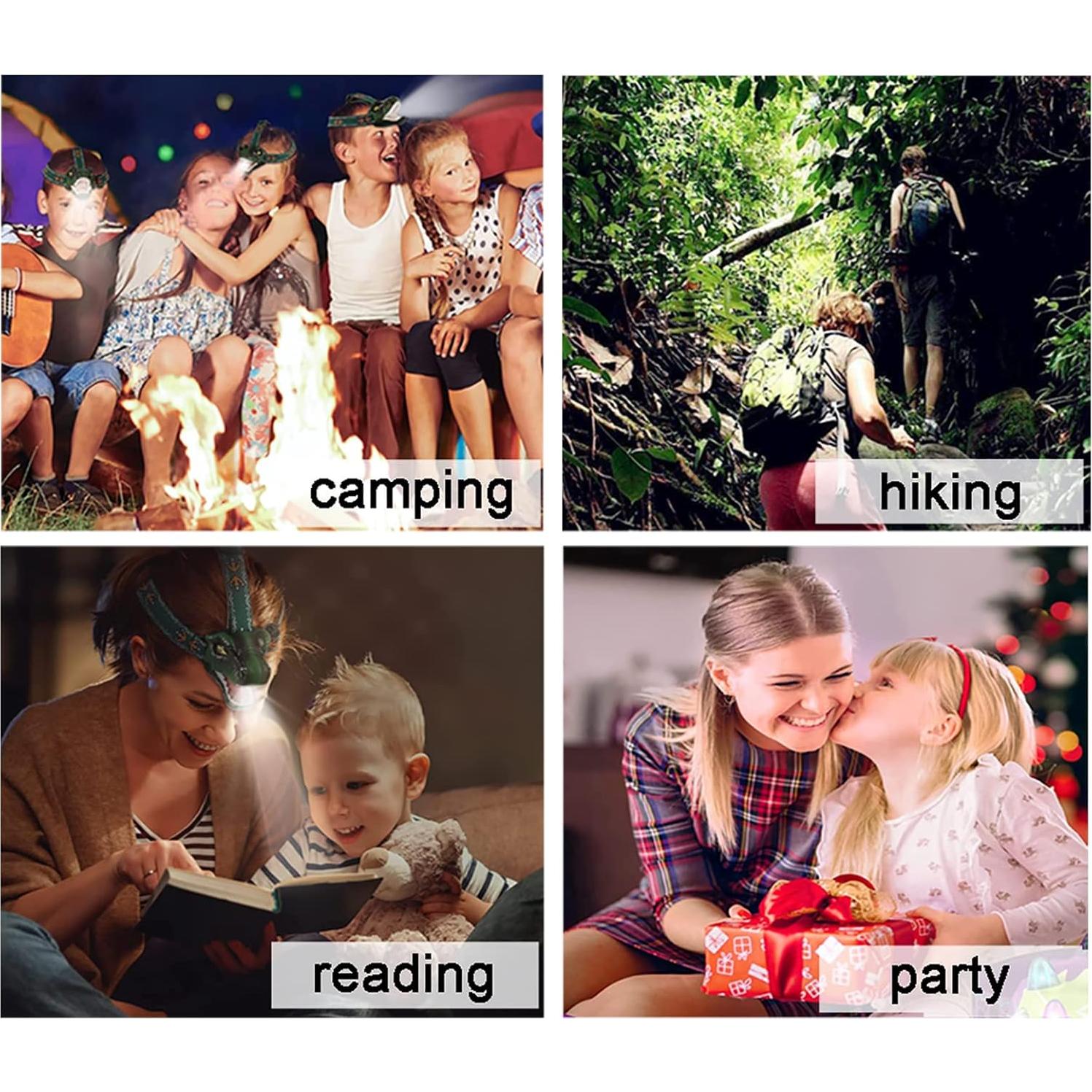 Linterna Frontal LED Dinosaurio T-Rex Lelefa Verde 4 Modos