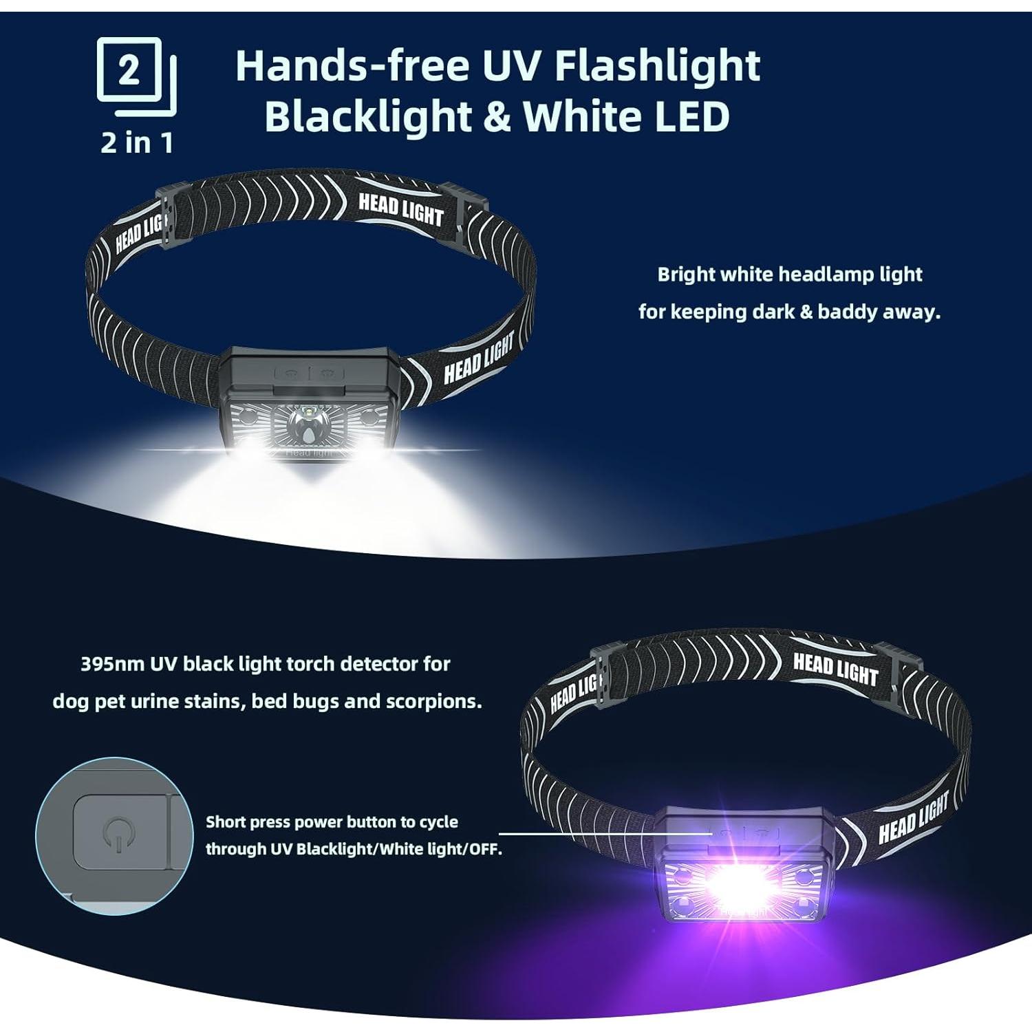 Linterna Frontal UV Recargable SEVENKA G18 2en1 Luz Blanca y Negra