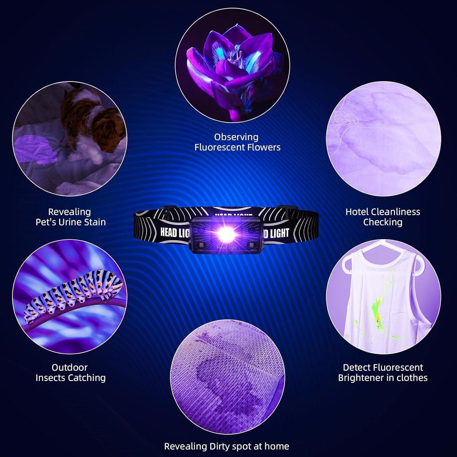 Linterna Frontal UV Recargable SEVENKA G18 2en1 Luz Blanca y Negra