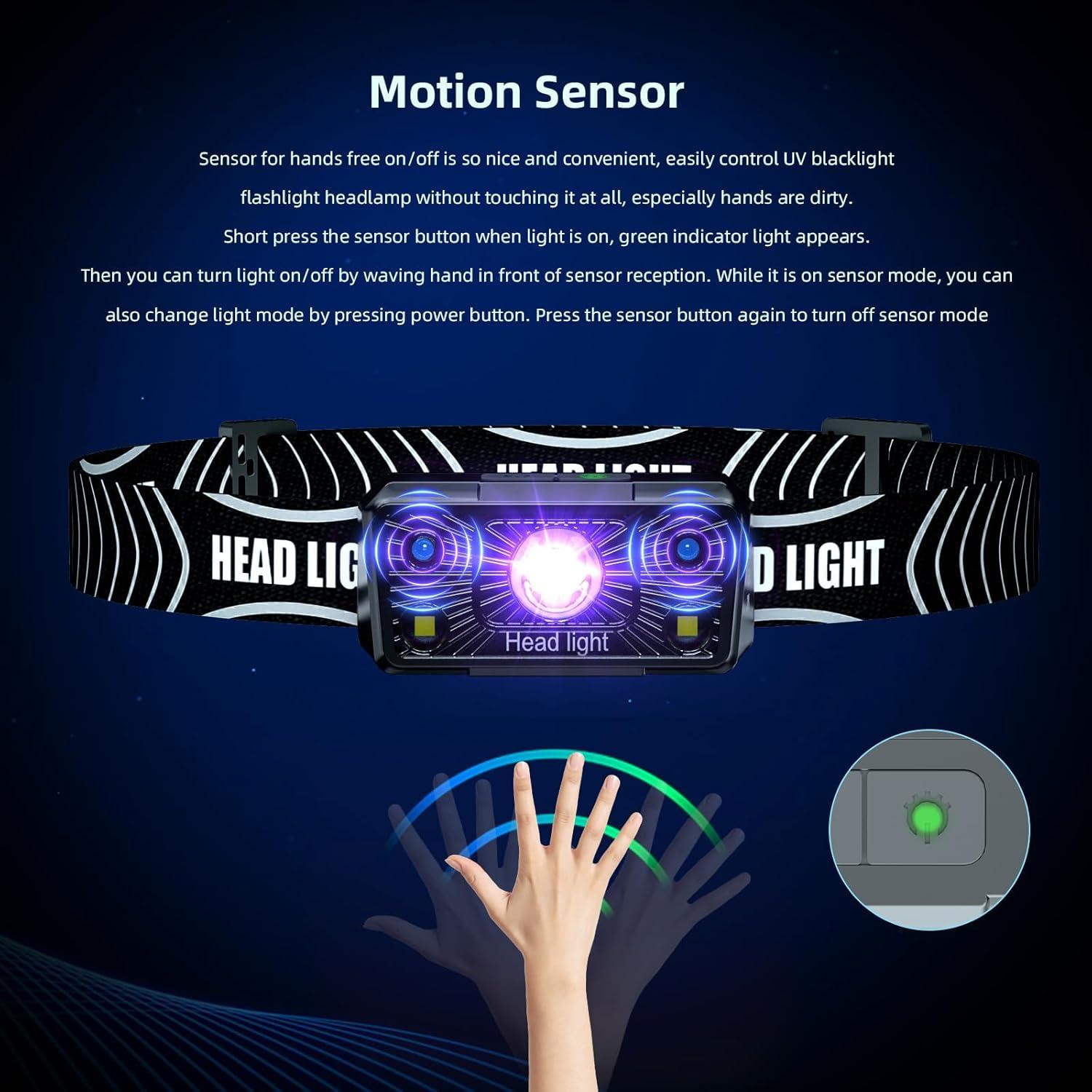 Linterna Frontal UV Recargable SEVENKA G18 2en1 Luz Blanca y Negra