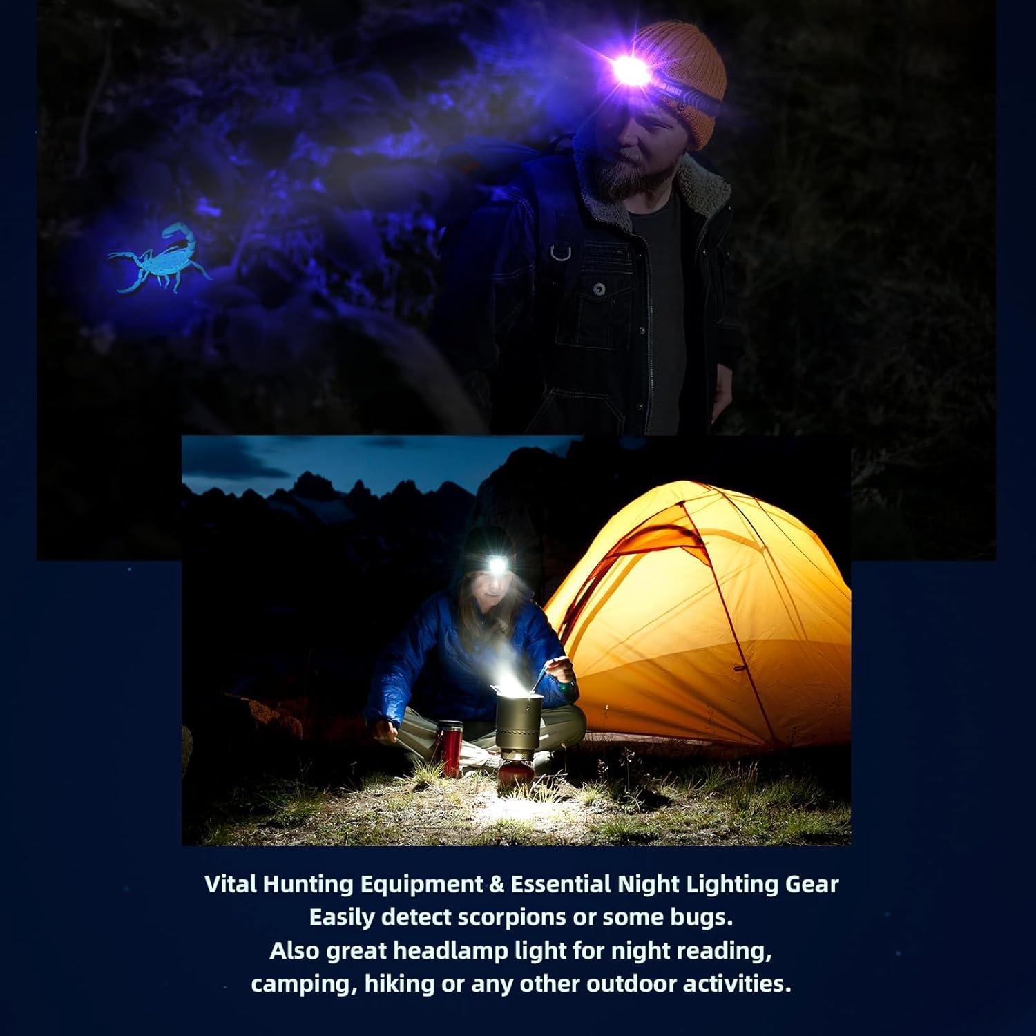 Linterna Frontal UV Recargable SEVENKA G18 2en1 Luz Blanca y Negra