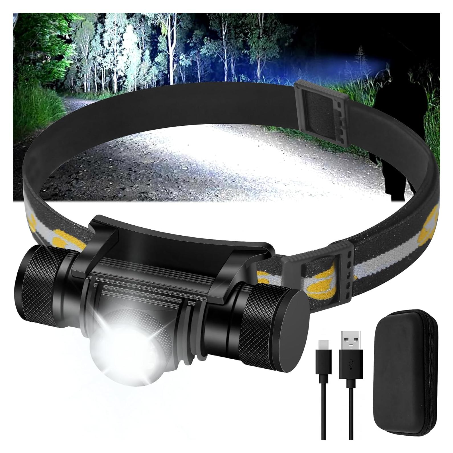 Linterna Frontal Recargable Rugtol 1200 Lúmenes IP66 9 Modos