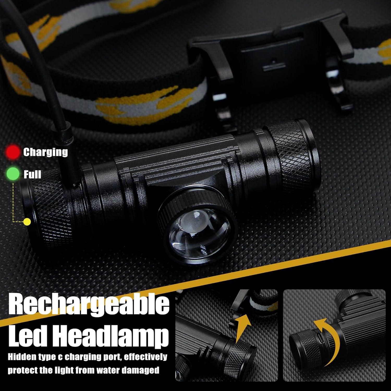 Linterna Frontal Recargable Rugtol 1200 Lúmenes IP66 9 Modos