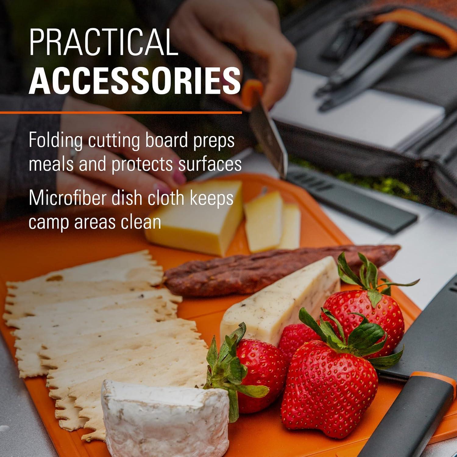 GSI Outdoors Santoku Knife Set, Compact 6-Piece Camping Chef Knife Kit with Cutting Board, Sheaths, Soap Bottle & Travel Case