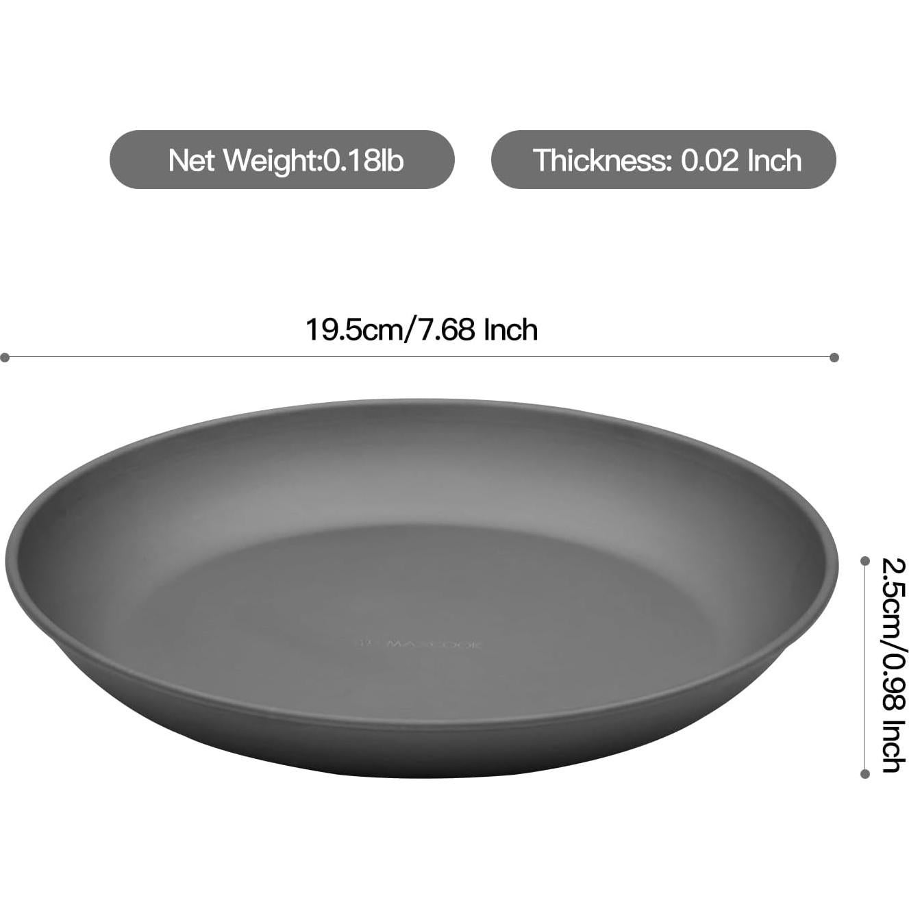 Pure Titanium Camping Plate, 7.68 Inch Ultralight Durable Titanium Dish Plate Cookware, Outdoor Backpacking plate for Camping Hiking Kitchen (19.5 cm)
