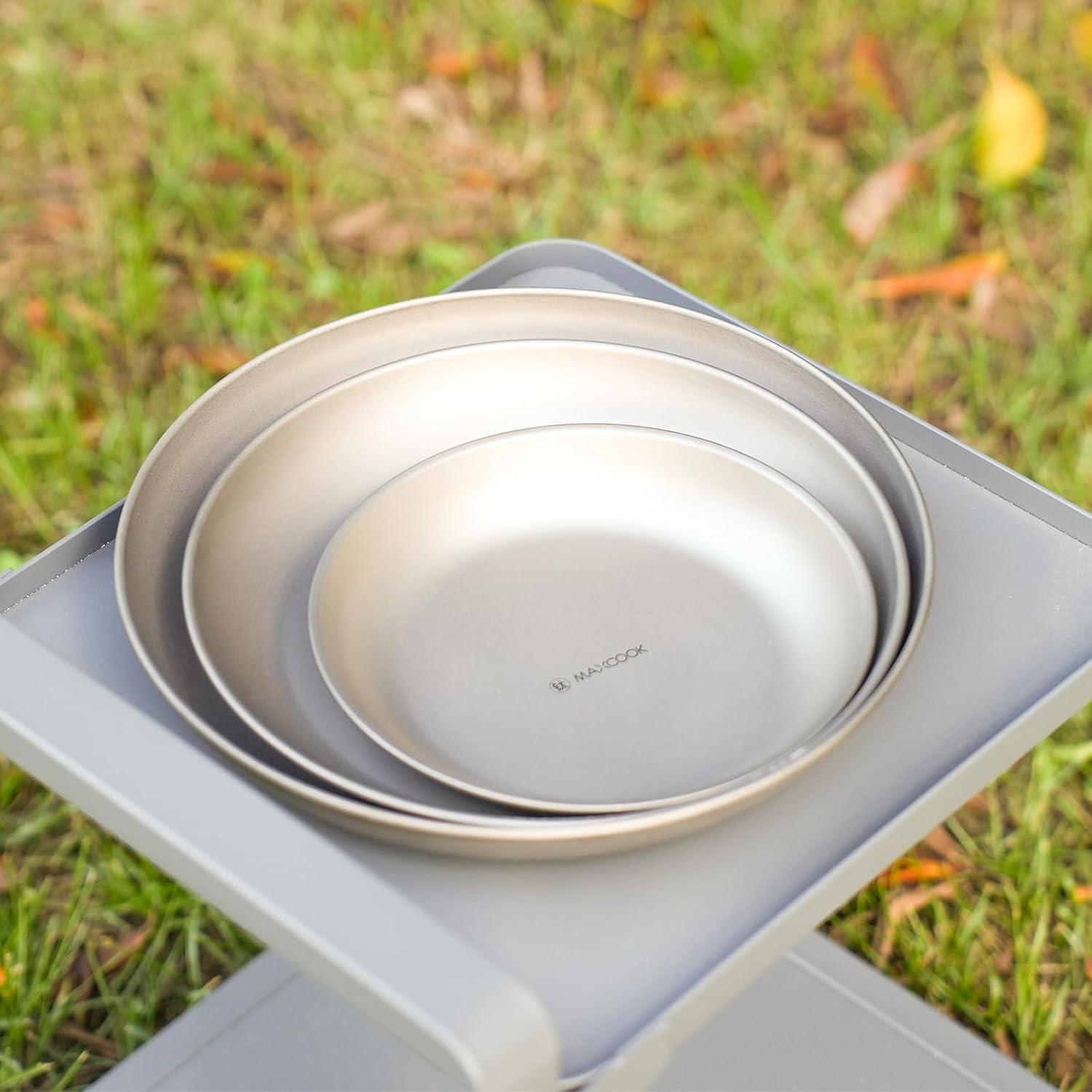Pure Titanium Camping Plate, 7.68 Inch Ultralight Durable Titanium Dish Plate Cookware, Outdoor Backpacking plate for Camping Hiking Kitchen (19.5 cm)