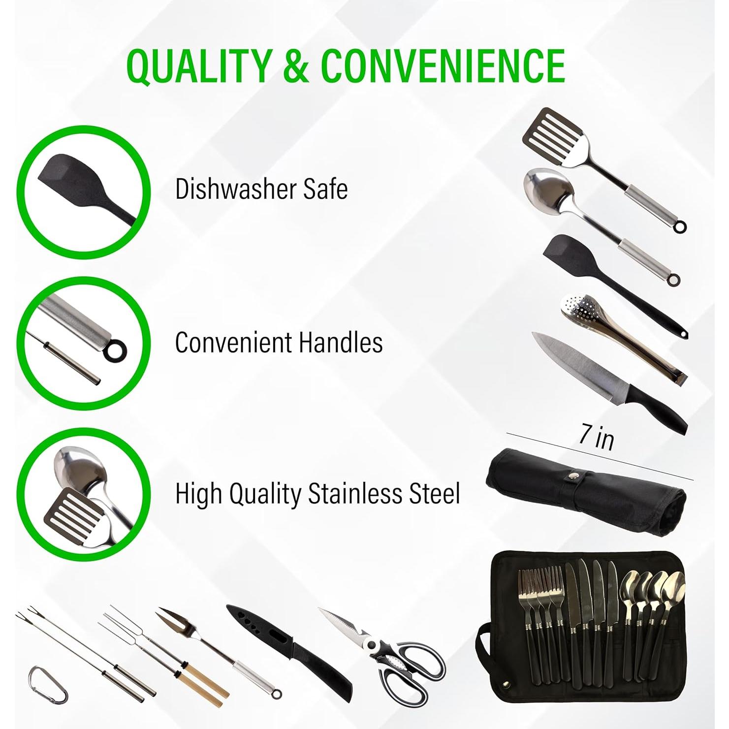 Juego de Utensilios de Cocina Portátil Life 2 Go 30 Pcs Acero Inoxidable