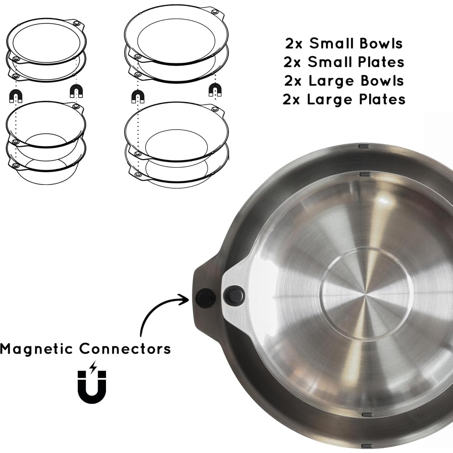 MAGWARE - Magnetic Bowls and Plates Set - Stainless Steel Travel Dinnerware for Camping, Overlanding, Backpacking, Picnic, RV, Outdoor Dining Portable Tableware Mess Kit