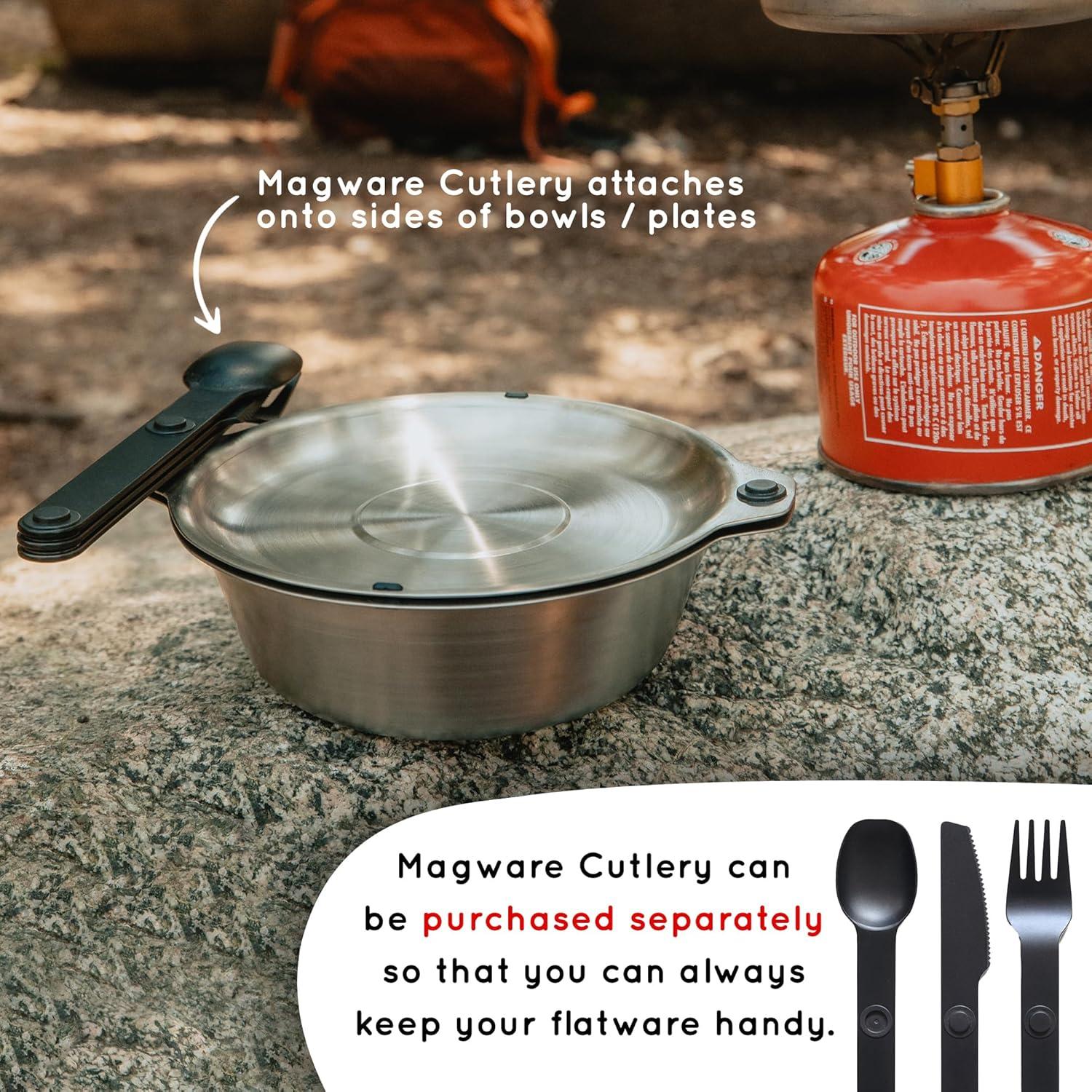 MAGWARE - Magnetic Bowls and Plates Set - Stainless Steel Travel Dinnerware for Camping, Overlanding, Backpacking, Picnic, RV, Outdoor Dining Portable Tableware Mess Kit
