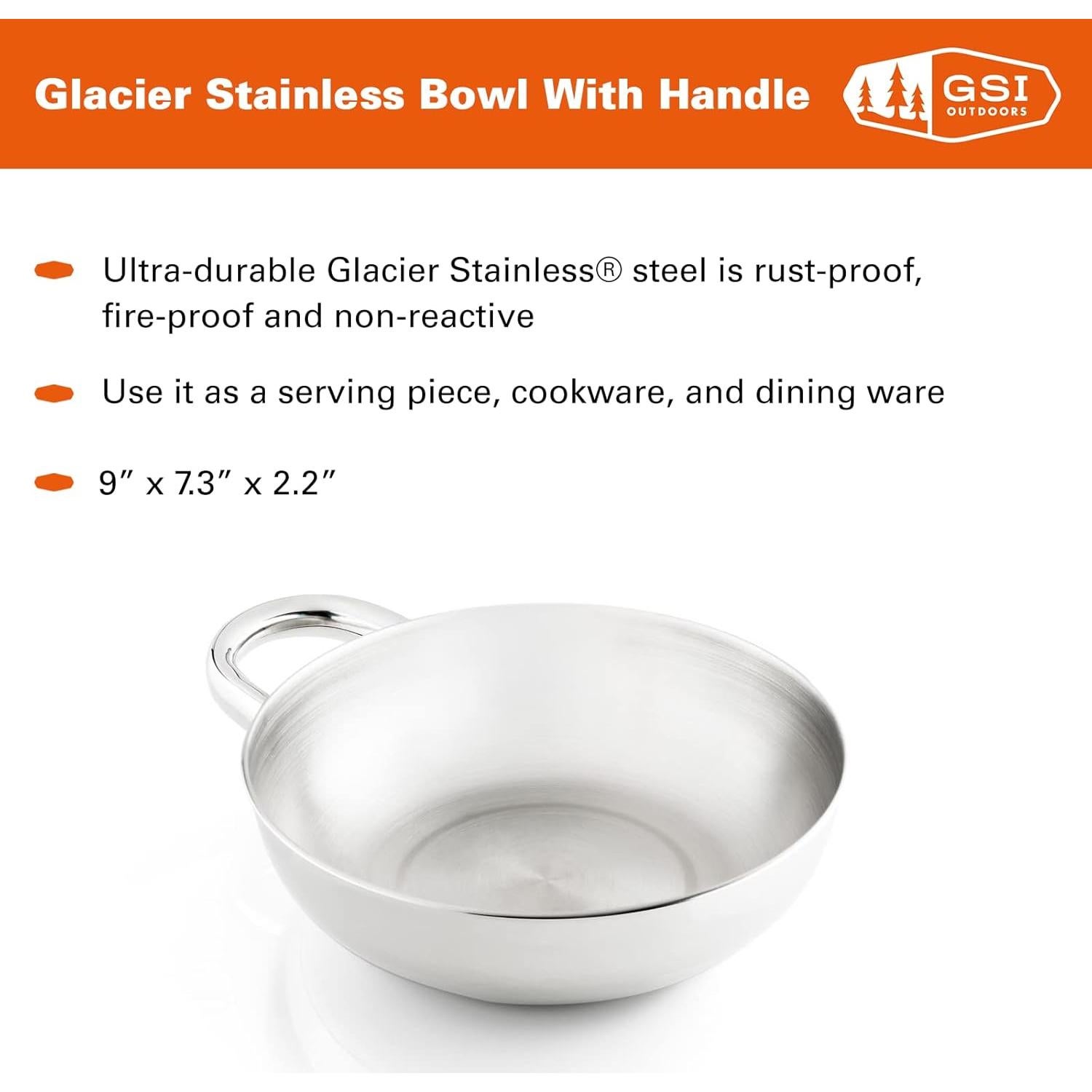 Tazón de Acero Inoxidable GSI Outdoors Glacier con Mango 22.86 cm