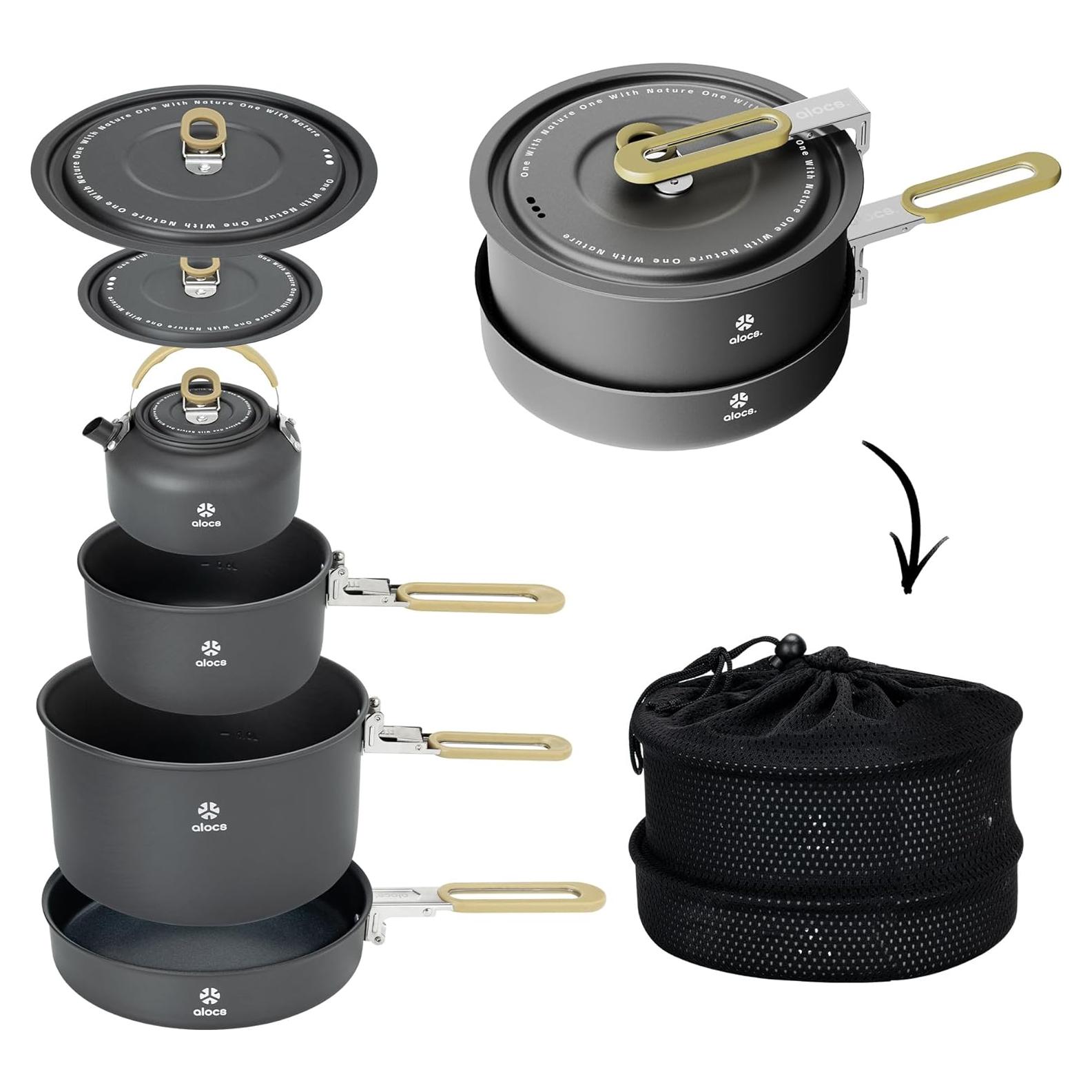 Juego de Utensilios de Camping Alocs 4 Piezas Antiadherentes