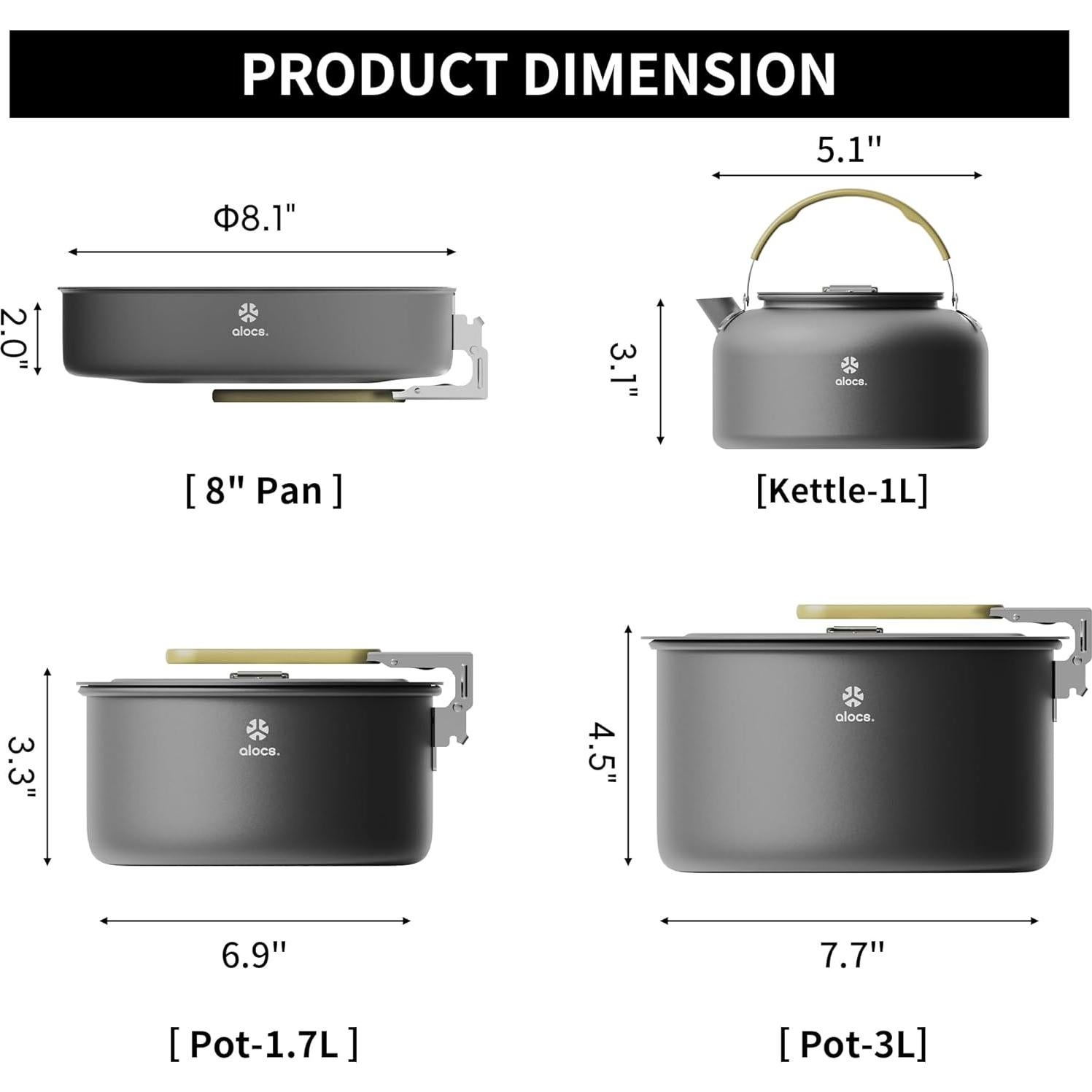 Juego de Utensilios de Camping Alocs 4 Piezas Antiadherentes