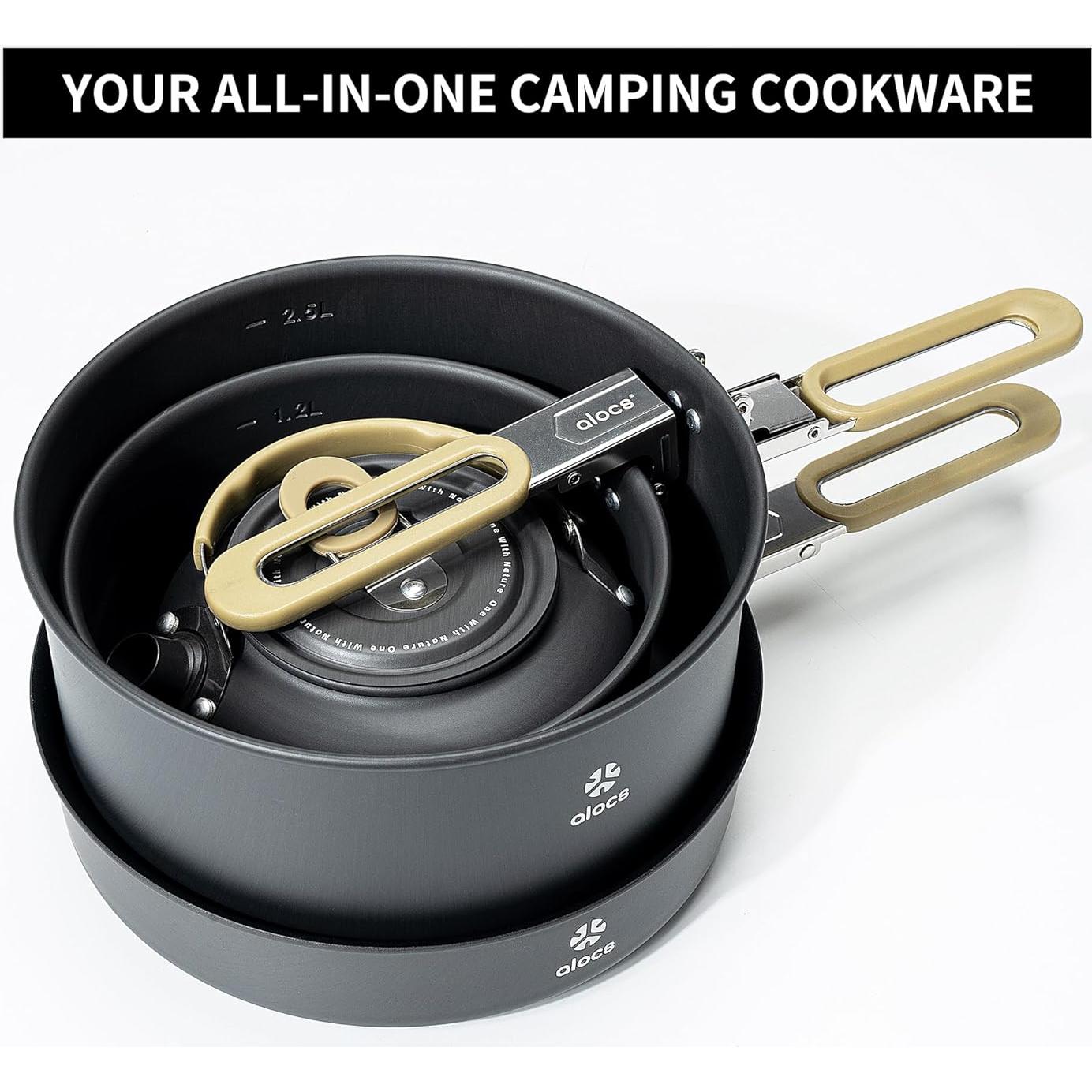 Juego de Utensilios de Camping Alocs 4 Piezas Antiadherentes