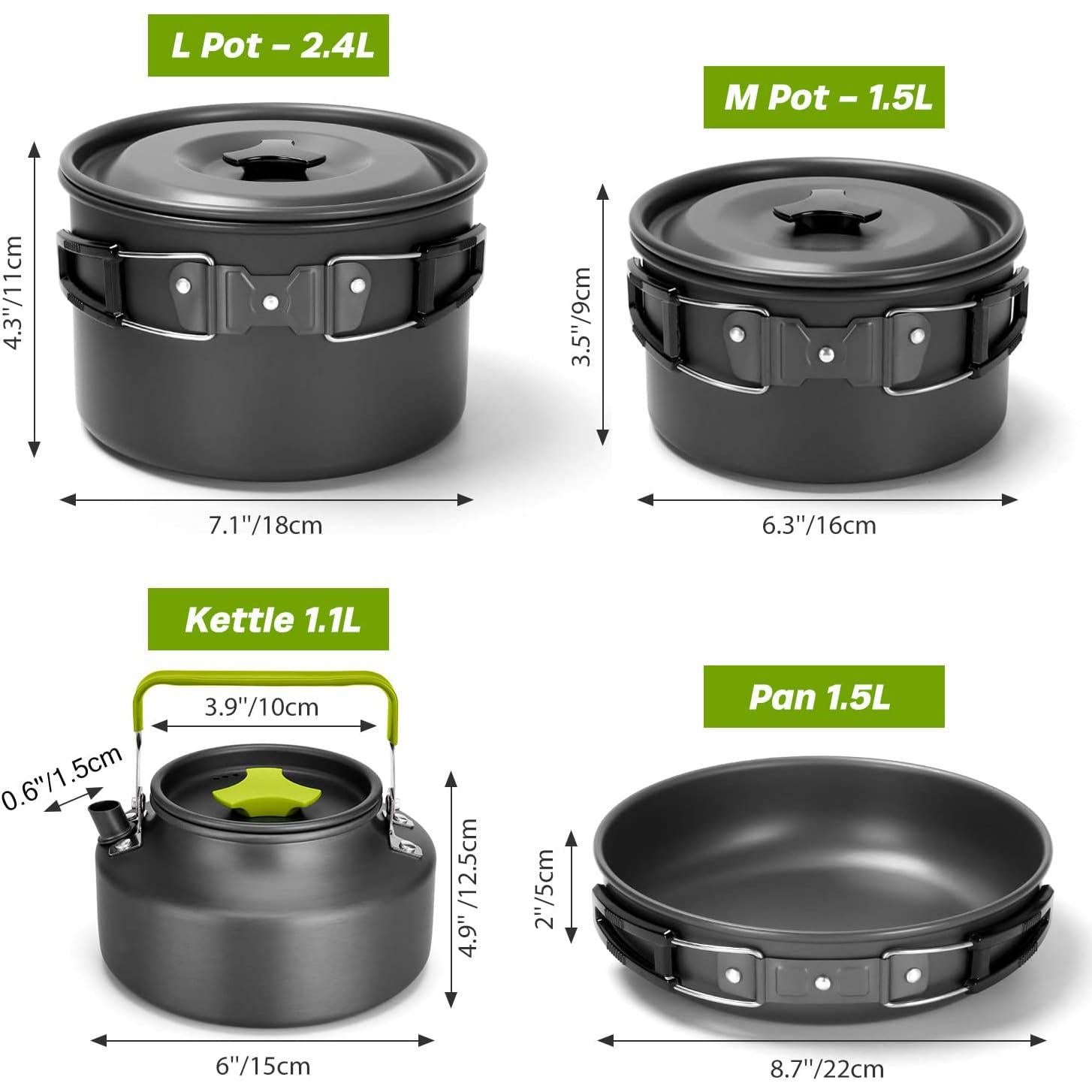 Kit de Cocina para Camping Odoland 29 Piezas Aluminio Antiadherente