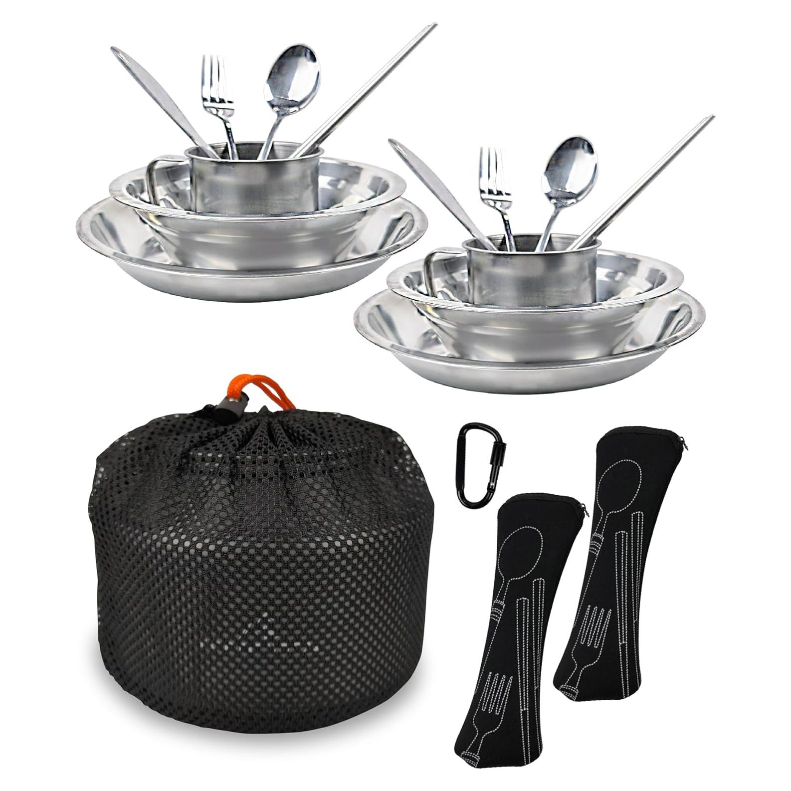 Kit de Comida de Camping FORTITUDE21 - Acero Inoxidable 15 Piezas
