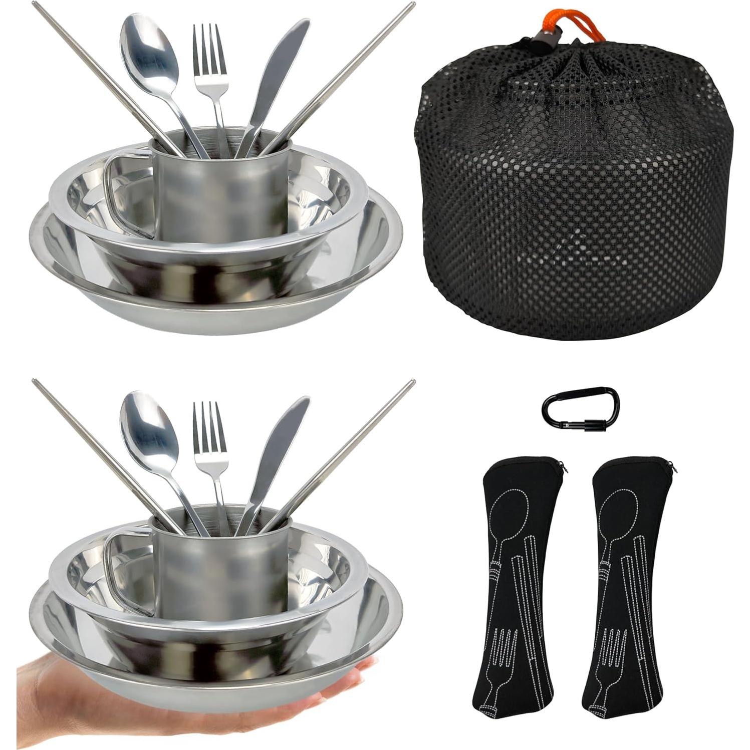 Kit de Comida de Camping FORTITUDE21 - Acero Inoxidable 15 Piezas