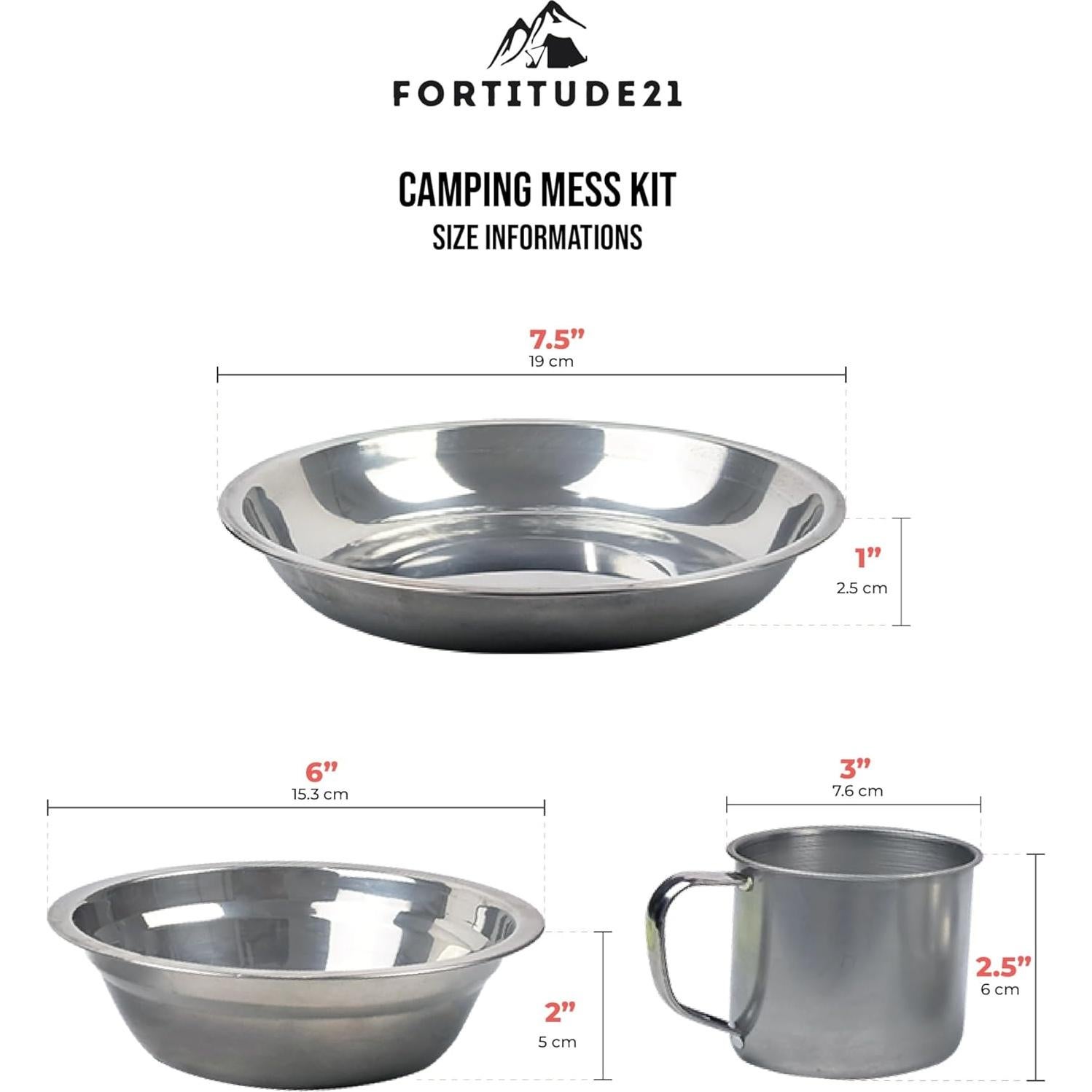 Kit de Comida de Camping FORTITUDE21 - Acero Inoxidable 15 Piezas