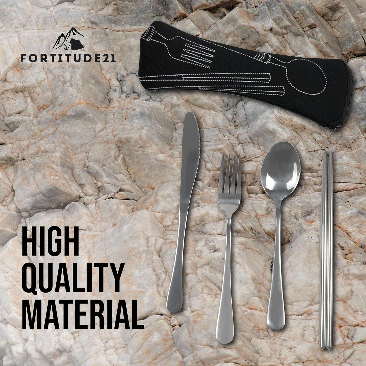 Kit de Comida de Camping FORTITUDE21 - Acero Inoxidable 15 Piezas