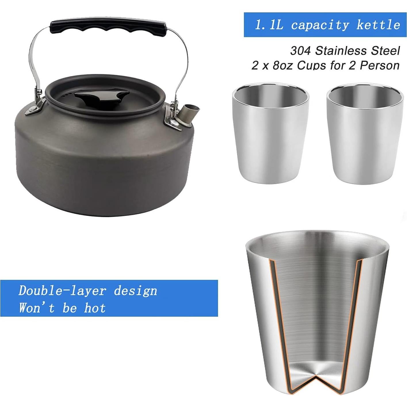 Kit de Cocina para Camping Peidesi 15 Piezas Aluminio Antiadherente