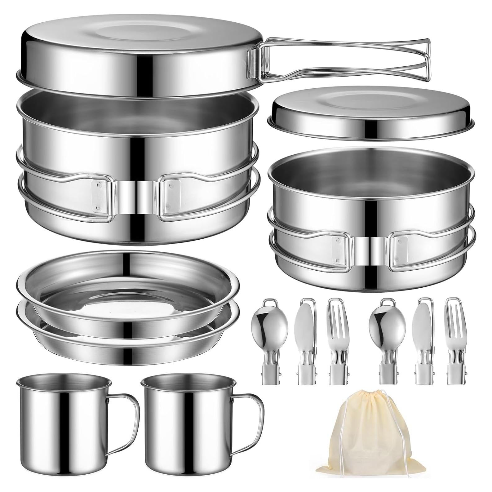 Juego de Cocina Camping 14 Piezas Funnymoom Acero Inoxidable