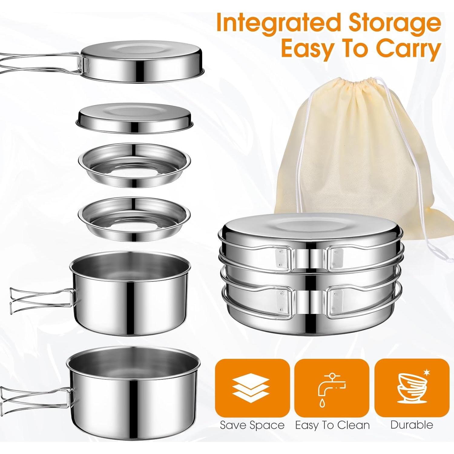 Juego de Cocina Camping 14 Piezas Funnymoom Acero Inoxidable