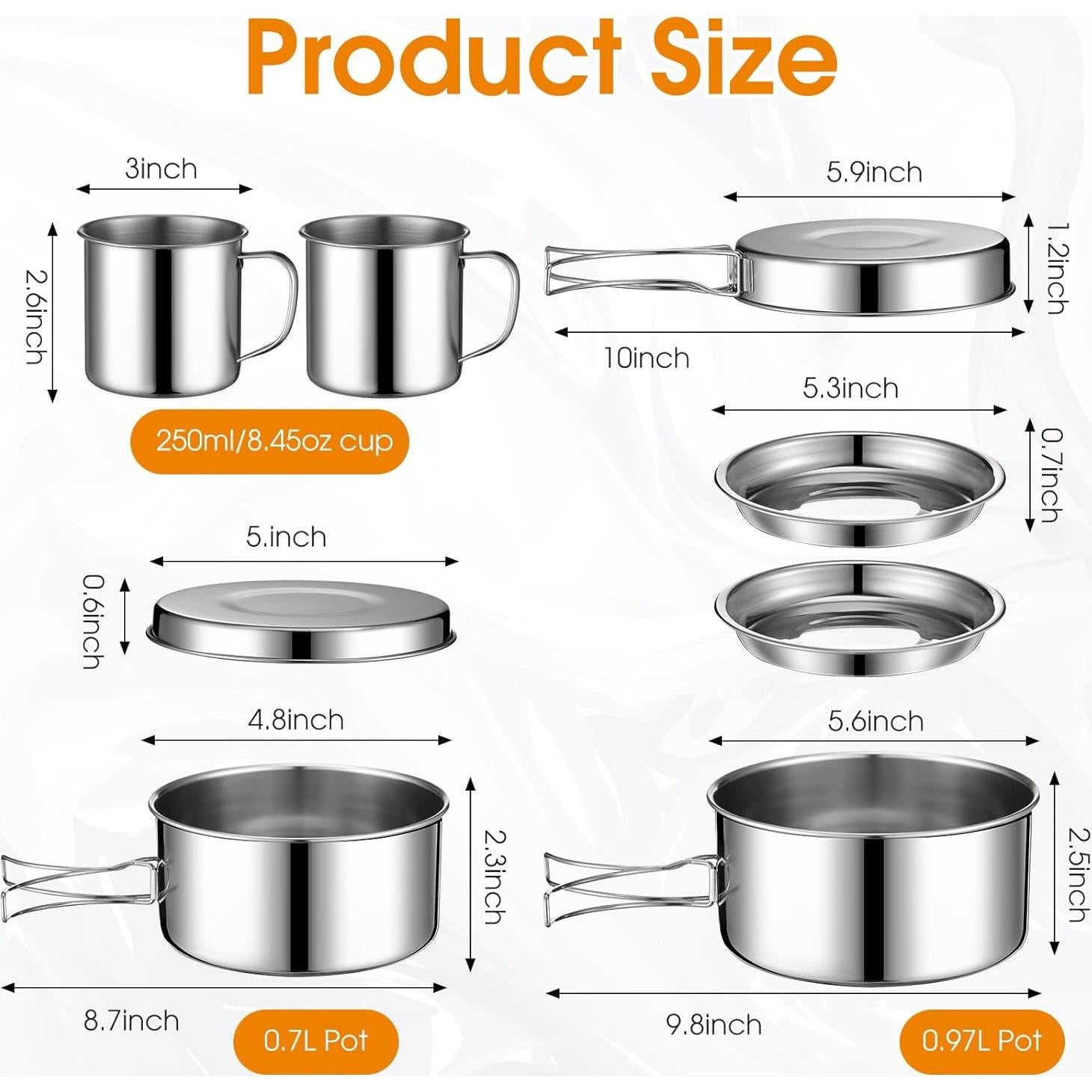 Juego de Cocina Camping 14 Piezas Funnymoom Acero Inoxidable