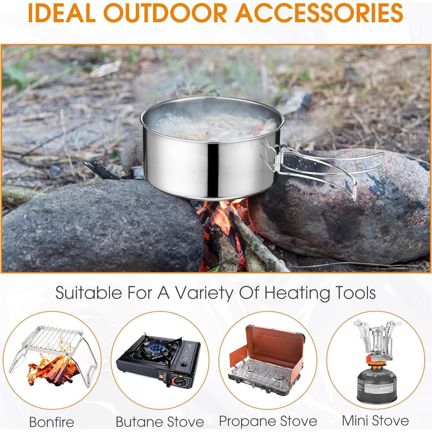 Juego de Cocina Camping 14 Piezas Funnymoom Acero Inoxidable