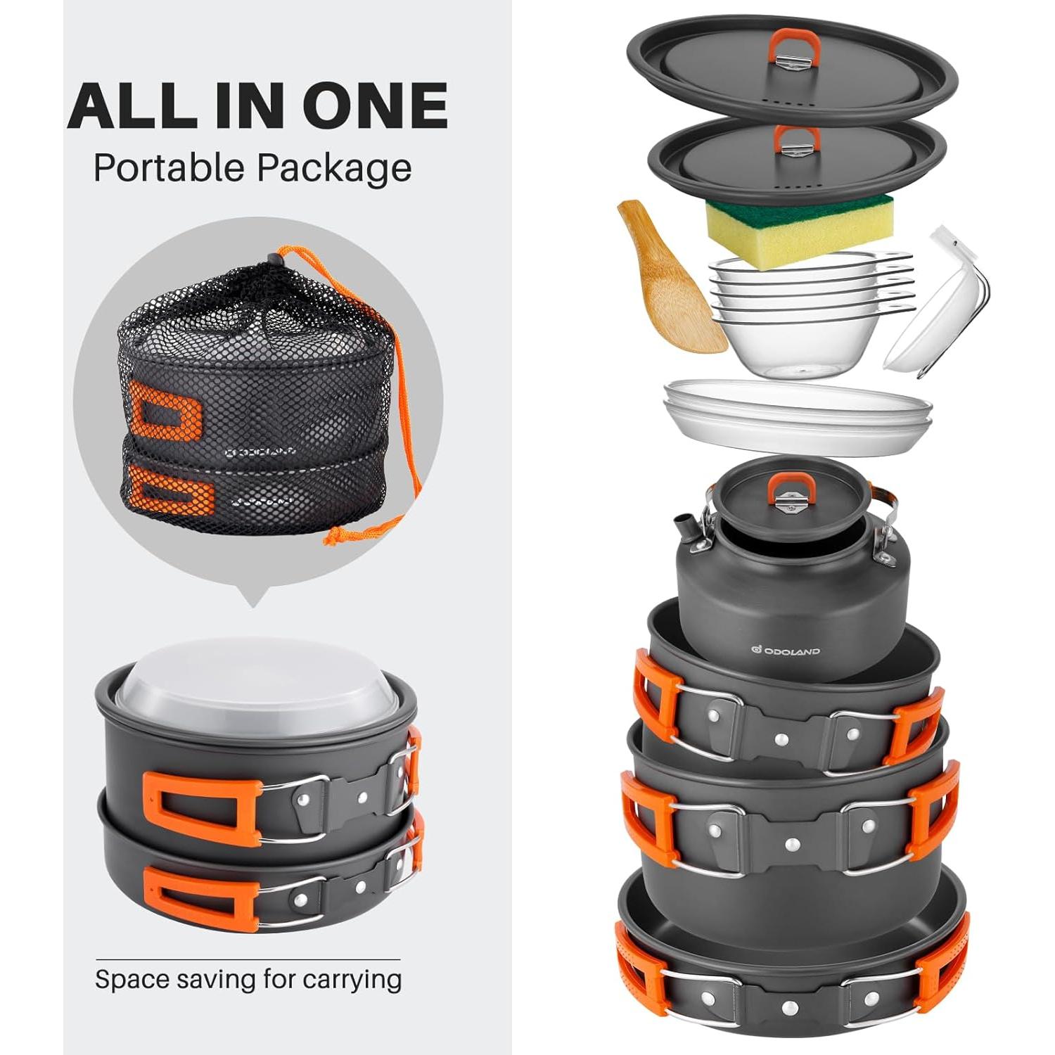 Set de Utensilios de Camping Odoland 15 Piezas Antiadherentes