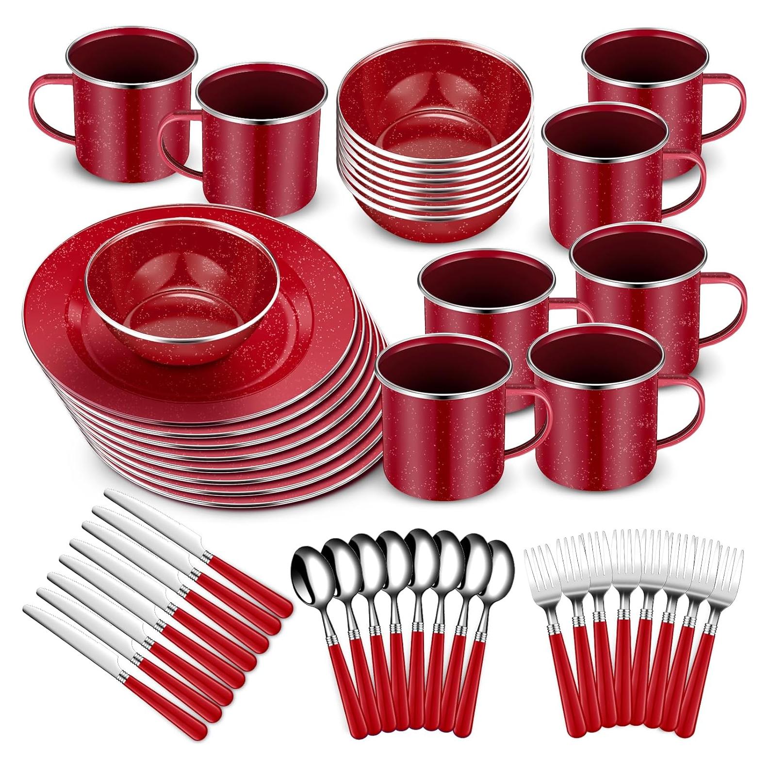 Juego de Vajilla de Camping Nuogo 48 Piezas Rojo 8 Personas