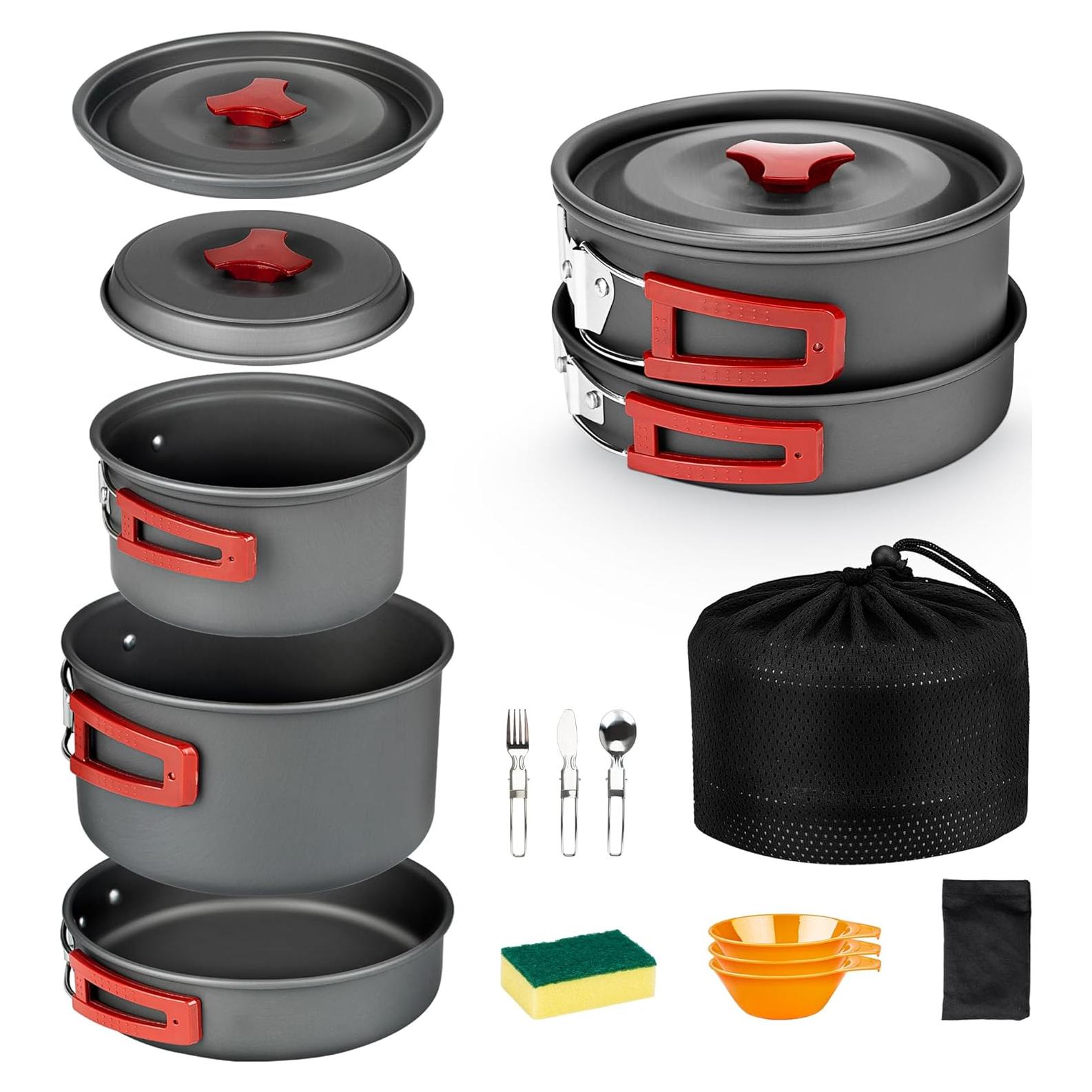 Set de Cocina para Camping Alocs 13 Piezas Aluminio 1.7L 1L