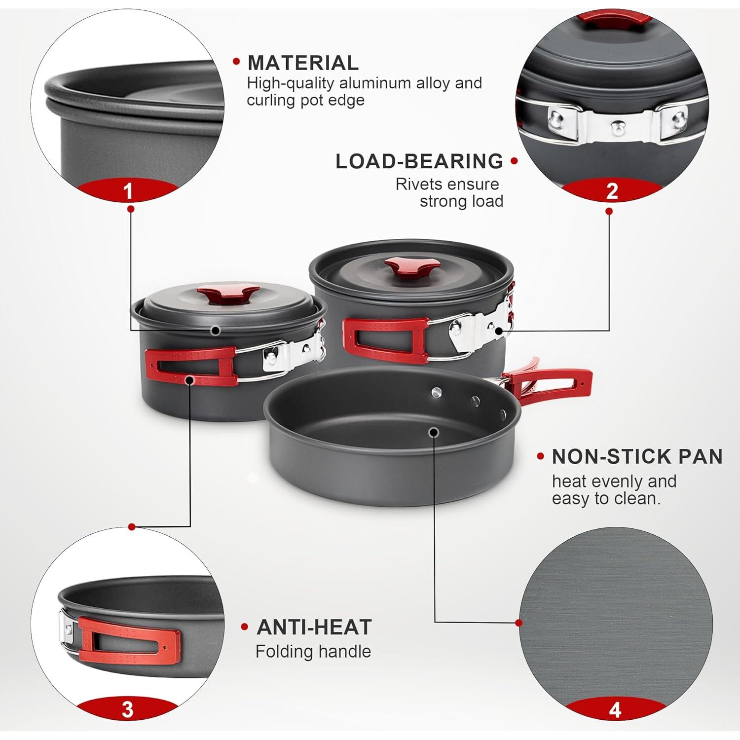 Set de Cocina para Camping Alocs 13 Piezas Aluminio 1.7L 1L