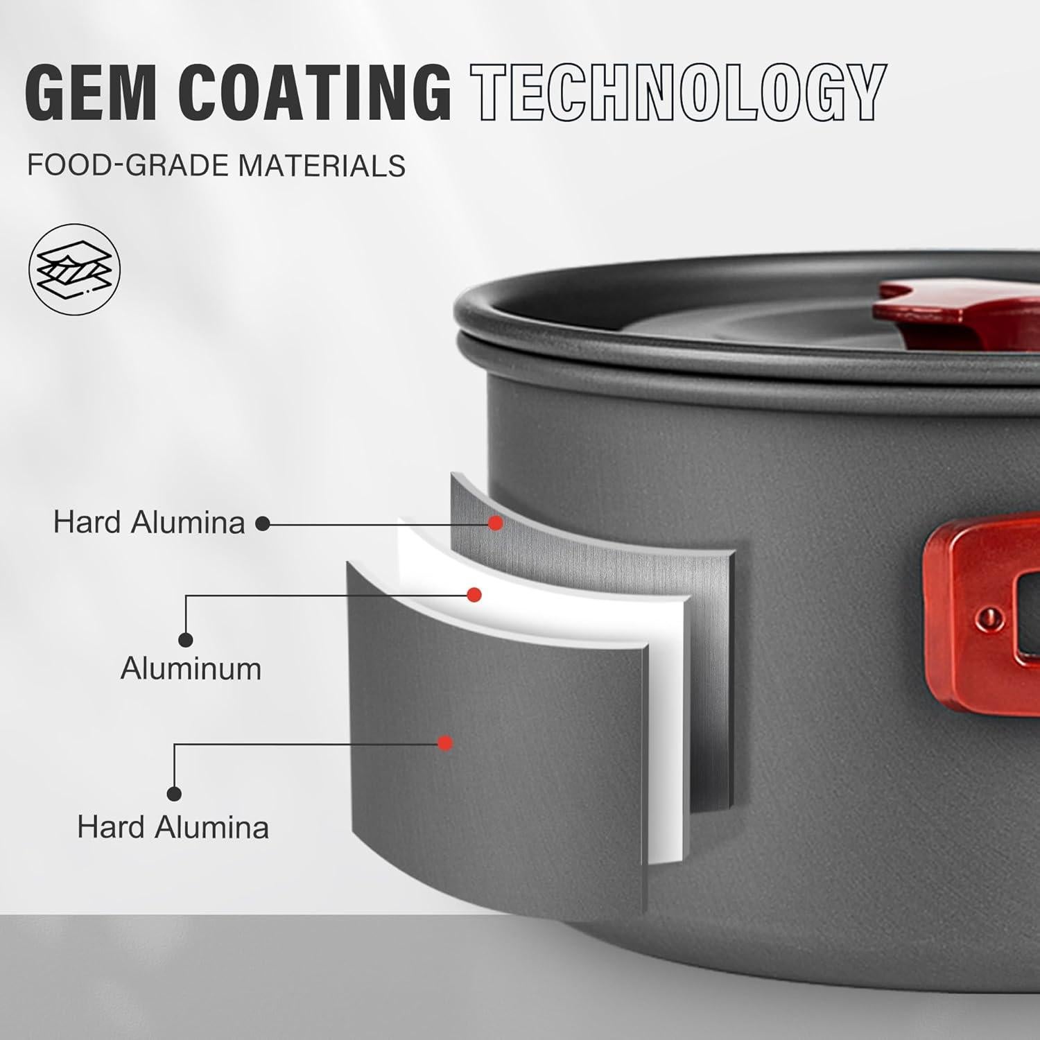 Set de Cocina para Camping Alocs 13 Piezas Aluminio 1.7L 1L