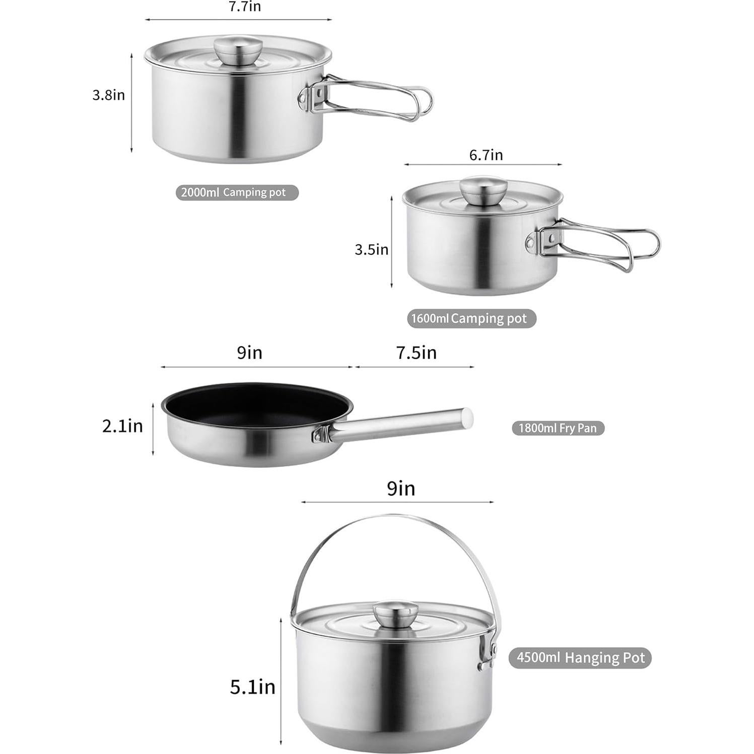 Juego de Cocina para Camping CretFine 5 Piezas Acero Inoxidable