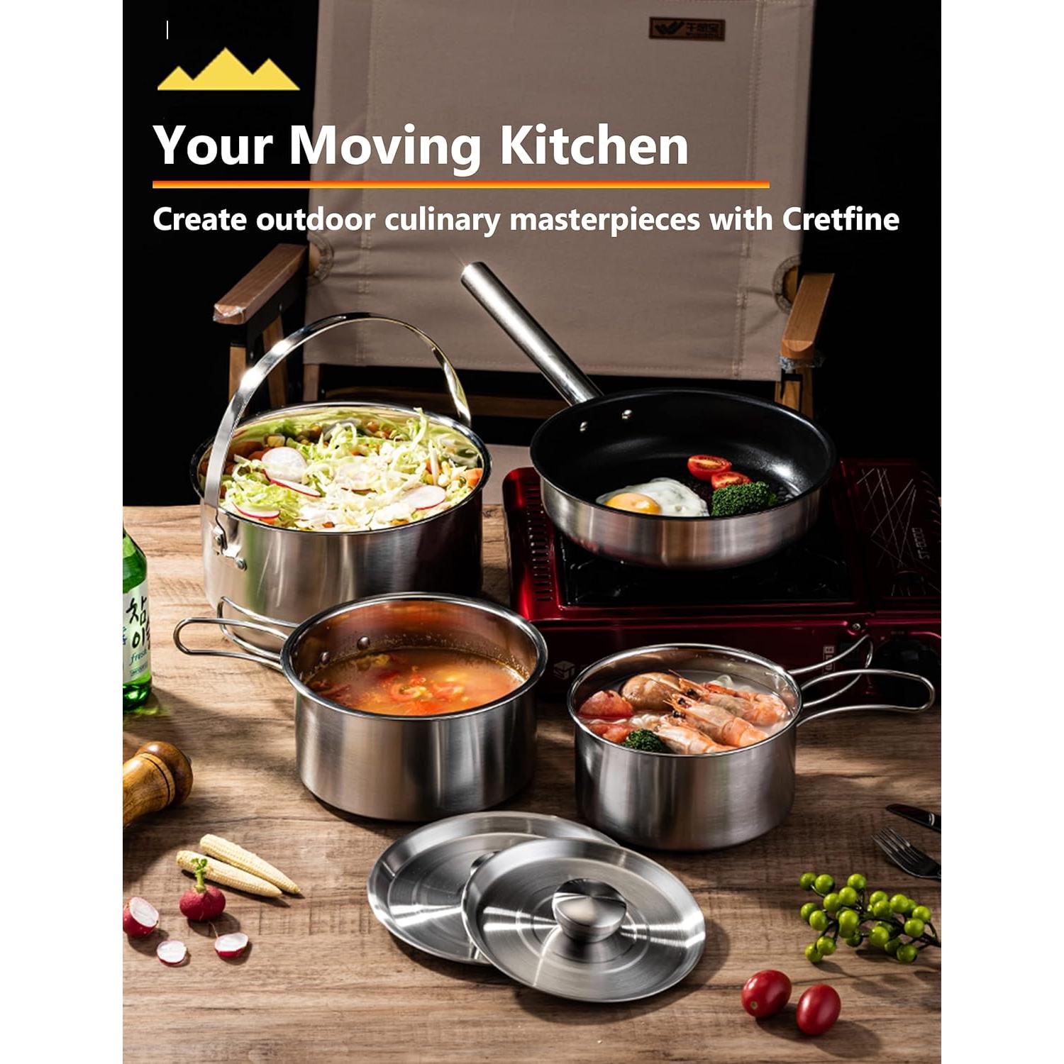 Juego de Cocina para Camping CretFine 5 Piezas Acero Inoxidable